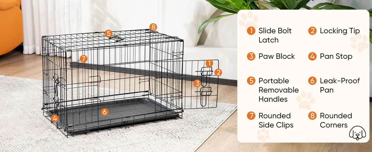 48 Inch Folding Metal Dog Crate with Double Doors & Leak-Proof Tray - Image 11