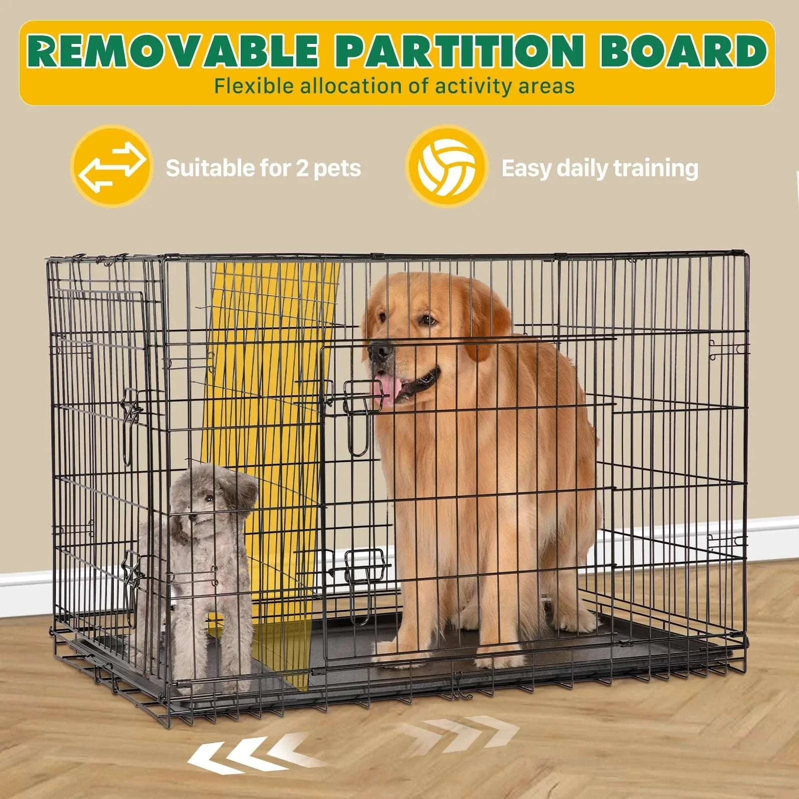 48 Inch Folding Metal Dog Crate with Double Doors & Leak-Proof Tray - Image 15