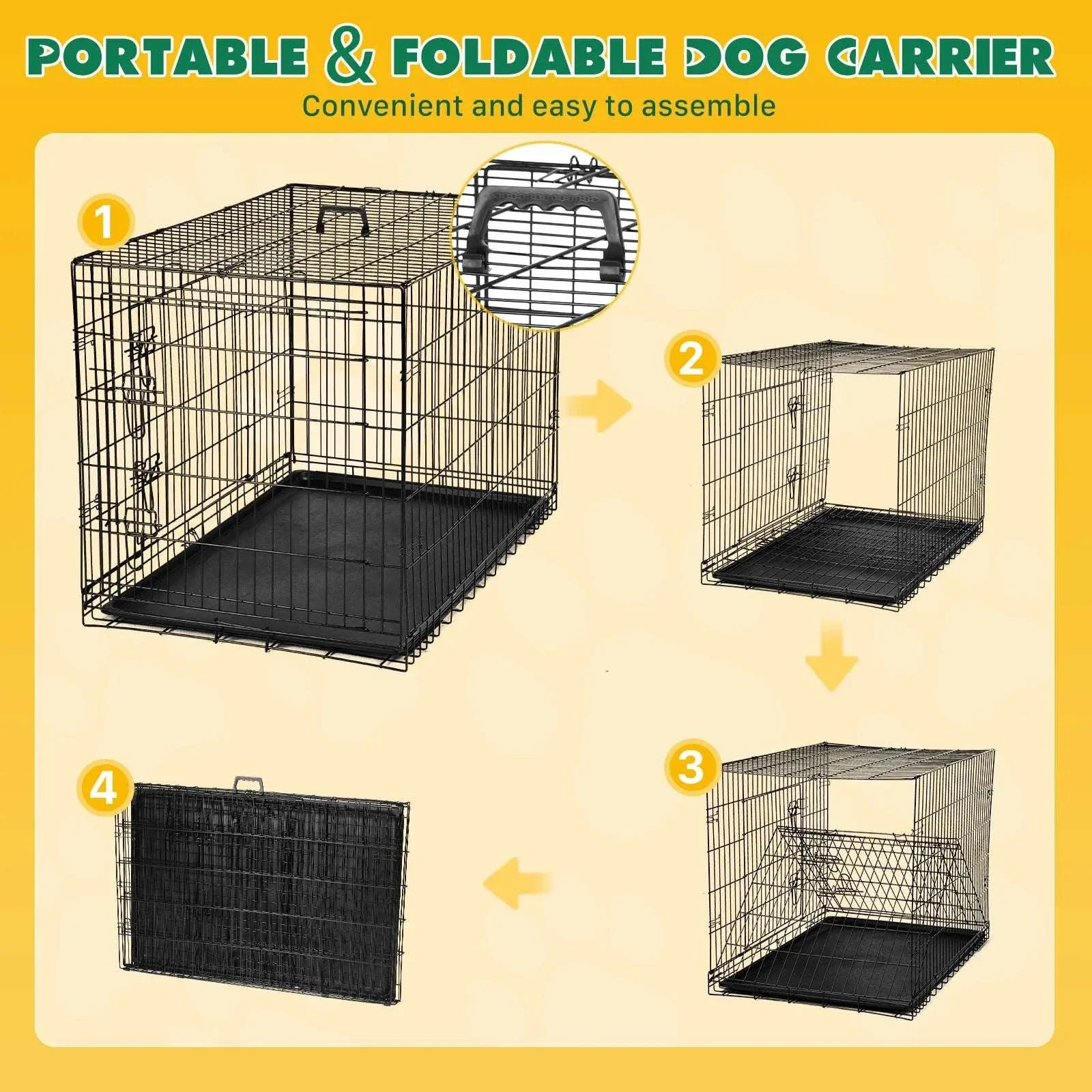 48 Inch Folding Metal Dog Crate with Double Doors & Leak-Proof Tray - Image 16