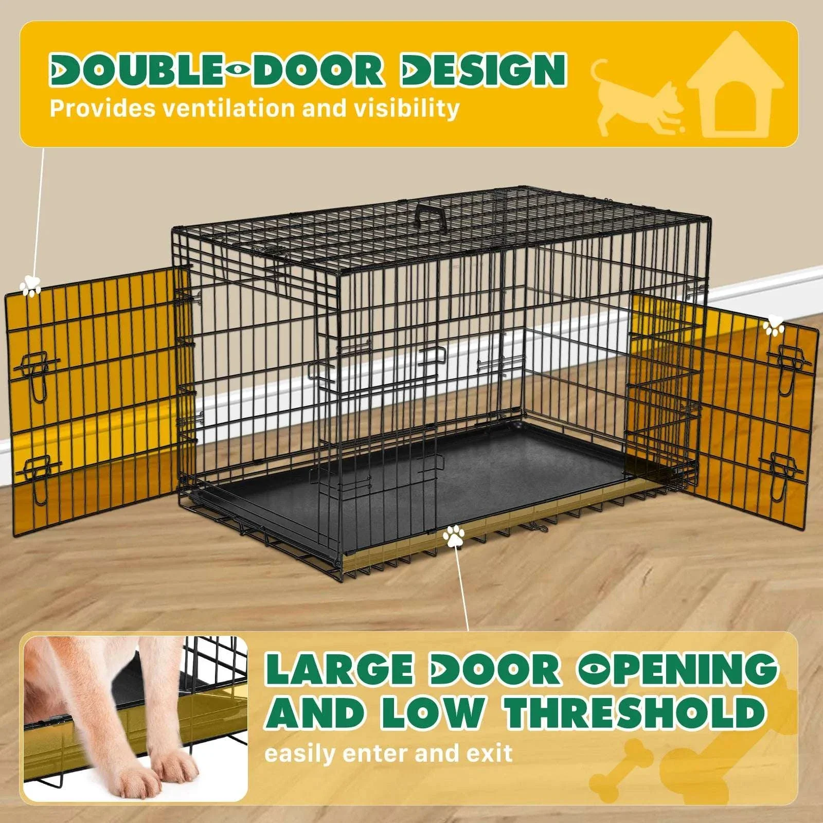 48 Inch Folding Metal Dog Crate with Double Doors & Leak-Proof Tray - Image 17