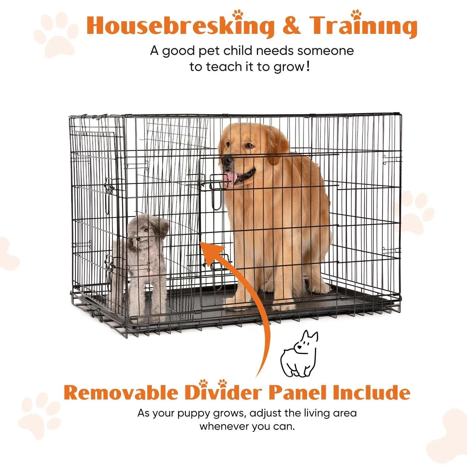 48 Inch Folding Metal Dog Crate with Double Doors & Leak-Proof Tray - Image 4