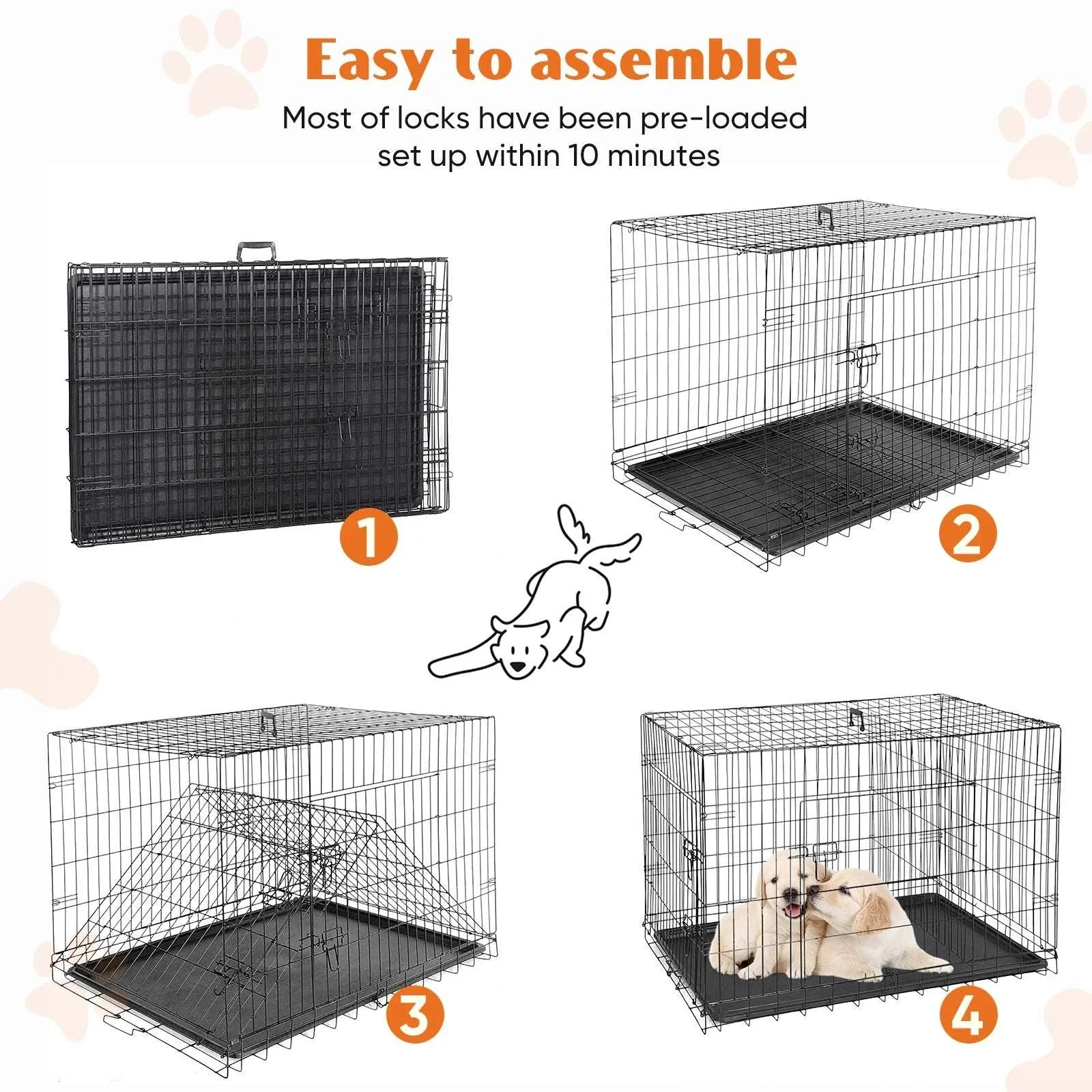 48 Inch Folding Metal Dog Crate with Double Doors & Leak-Proof Tray - Image 5