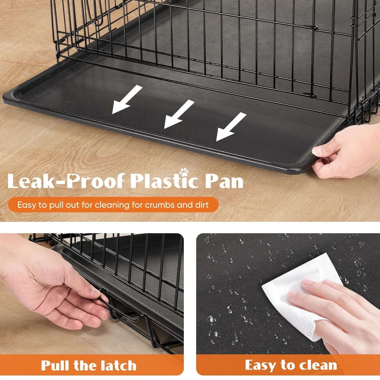 48 Inch Folding Metal Dog Crate with Double Doors & Leak-Proof Tray - Image 6
