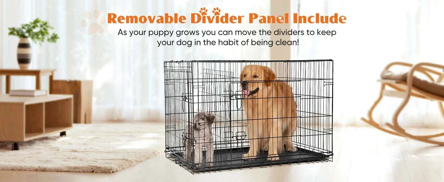 48 Inch Folding Metal Dog Crate with Double Doors & Leak-Proof Tray - Image 7