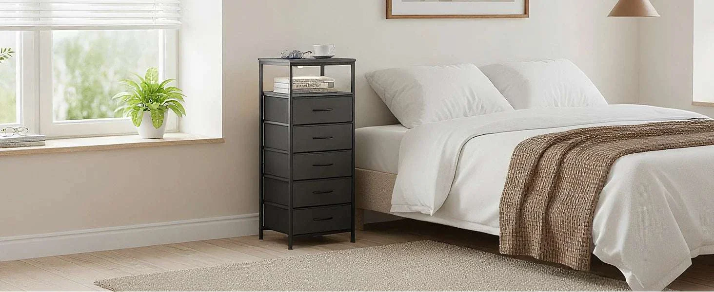5-Drawer Nightstand with Charging Station, LED Lights & Storage - Image 7