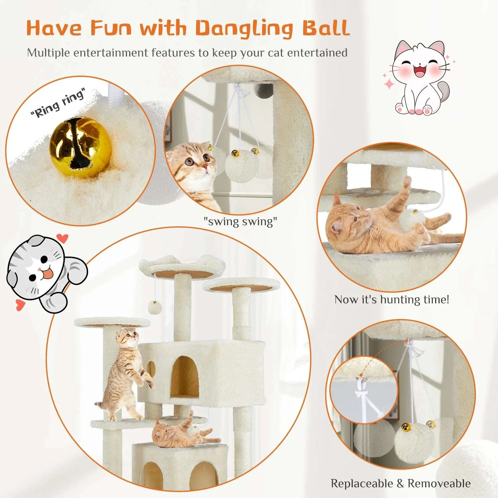 54in Multi-Level Cat Tree Tower with Condo & Sisal Scratching Posts - Image 6