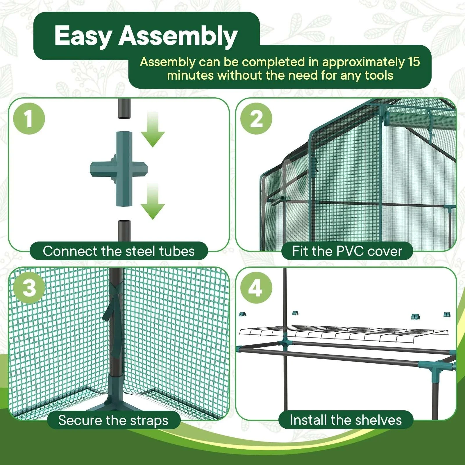 56 Inch Walk-In Portable Greenhouse with Screen Windows for Garden - Image 10