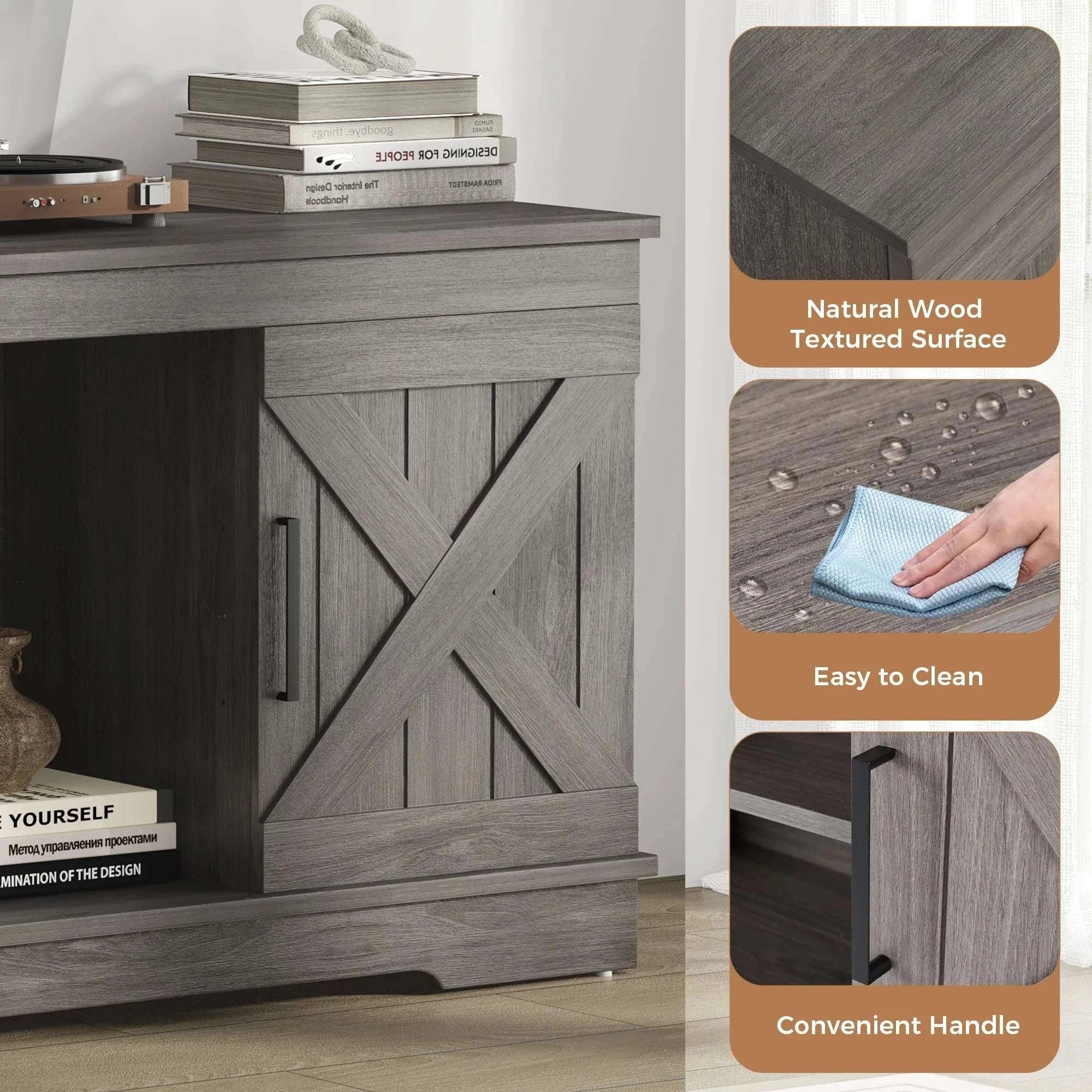 58-Inch Wooden TV Stand with Storage & Power for Up to 65” TVs - Image 11