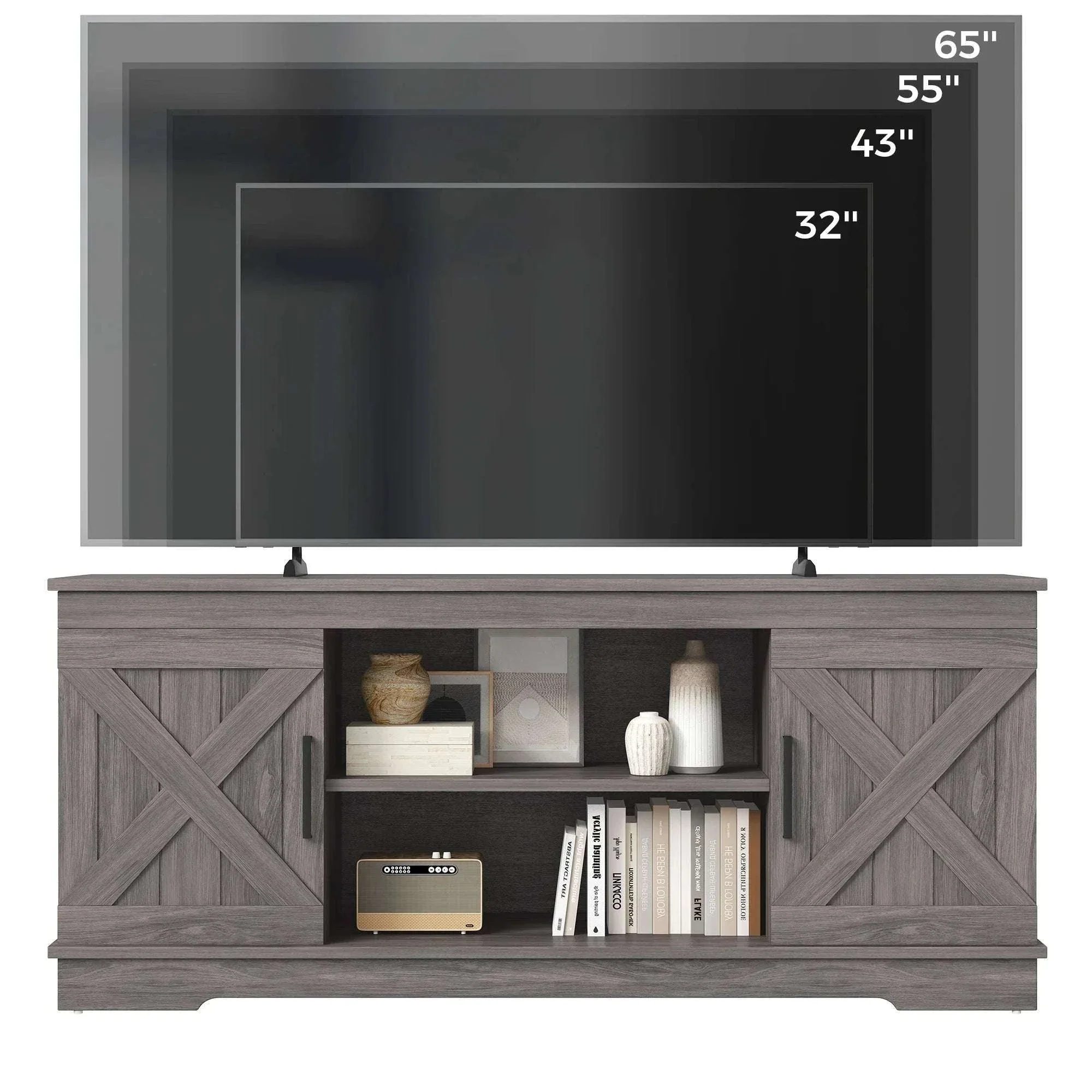 58-Inch Wooden TV Stand with Storage & Power for Up to 65” TVs - Image 2