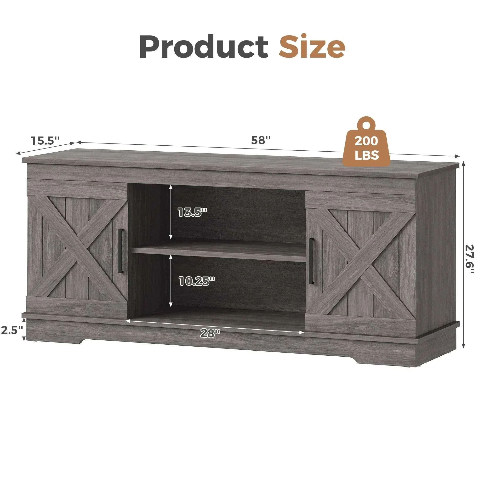 58-Inch Wooden TV Stand with Storage & Power for Up to 65” TVs - Image 9