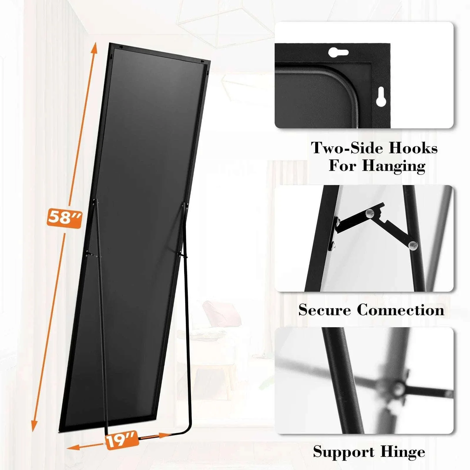 58" x 19" Full Length Floor Mirror with Stand & Wall Mount - Image 2