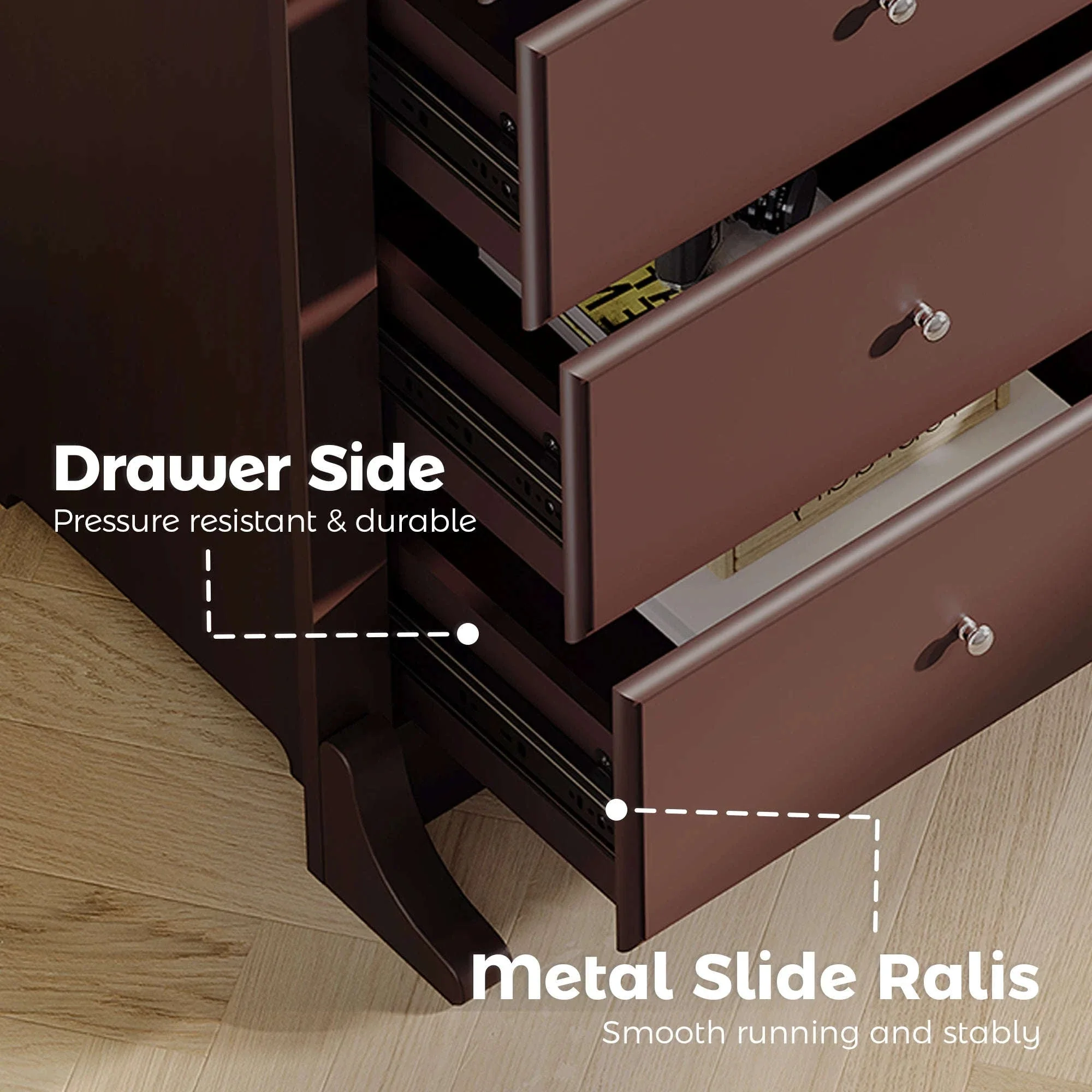 6 Drawer Wooden Dresser Chest Modern Storage Cabinet for Home - Image 5