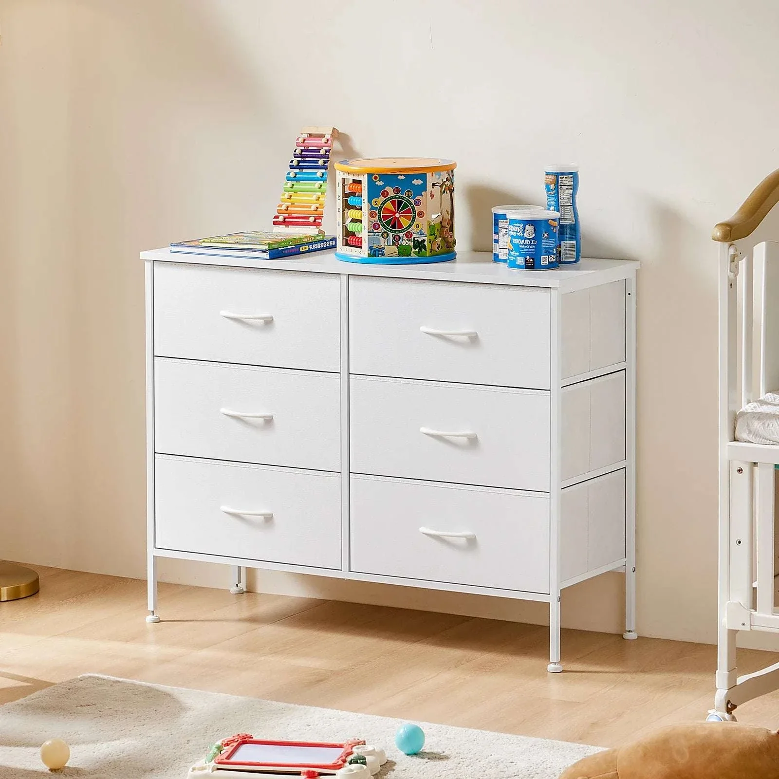 6 Drawer Fabric Nightstand with Metal Frame and Wooden Top - Image 13
