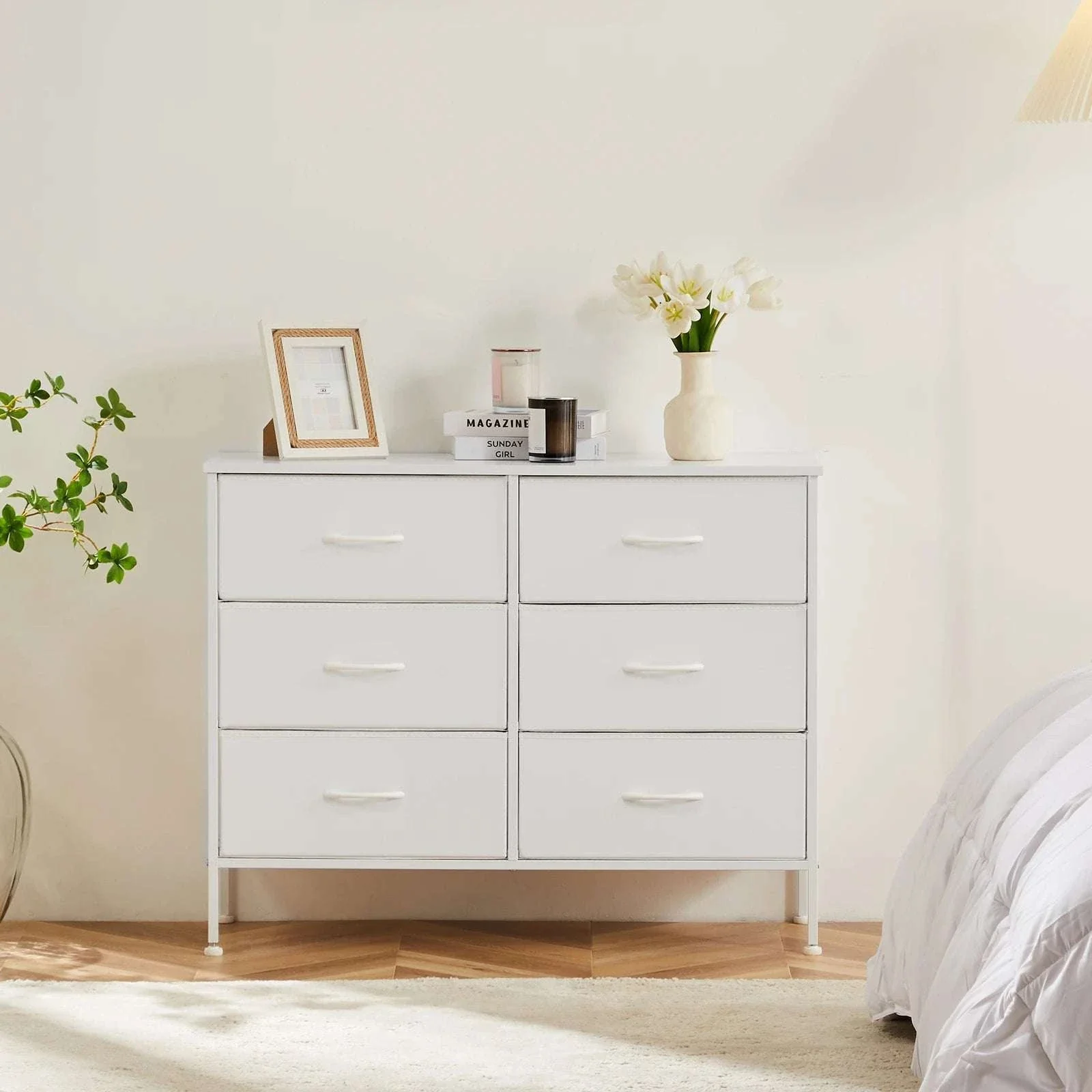 6 Drawer Fabric Nightstand with Metal Frame and Wooden Top - Image 15
