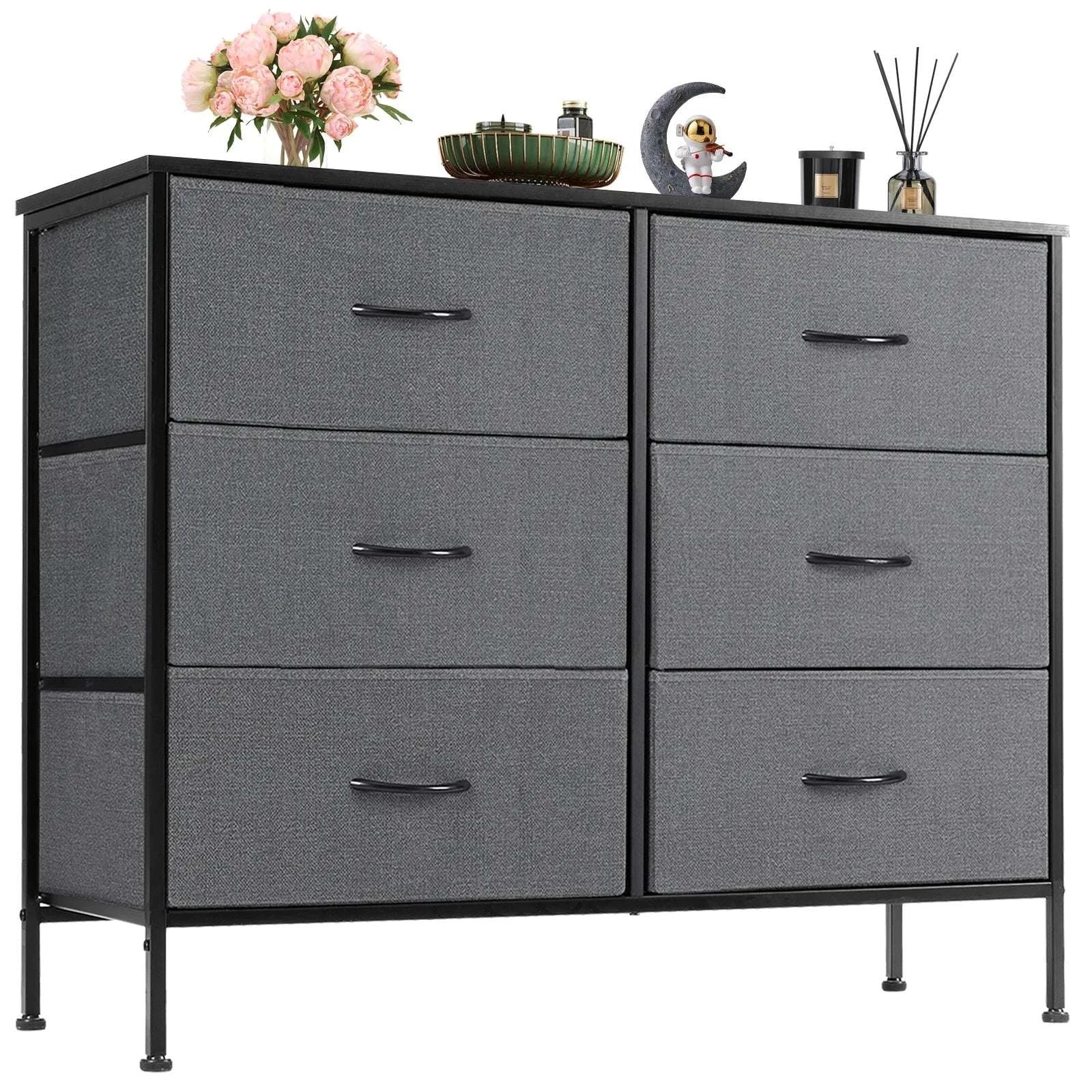 6 Drawer Fabric Nightstand with Metal Frame and Wooden Top - Image 17