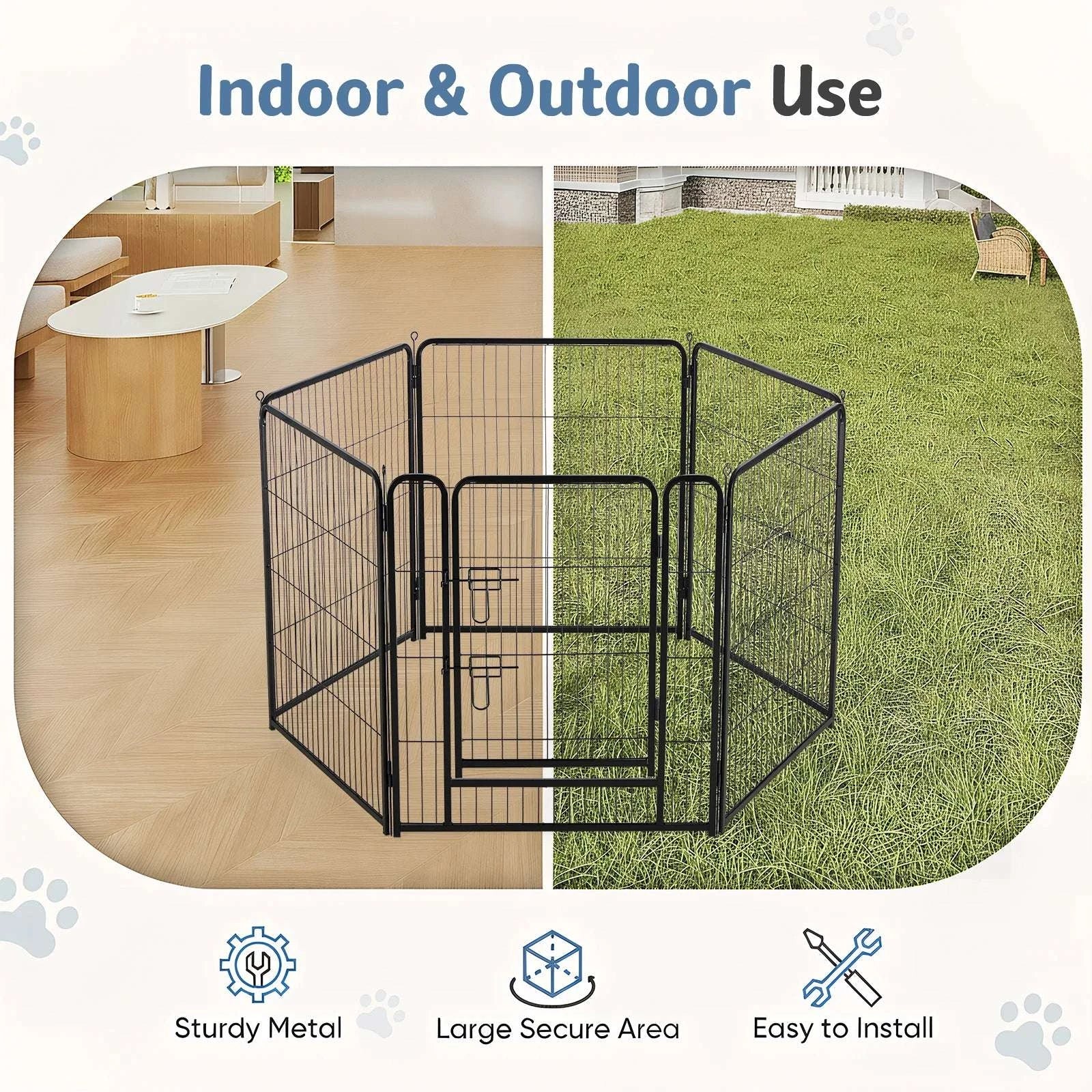 Foldable Metal Dog Playpen with Door for Indoor Outdoor Use - Image 2
