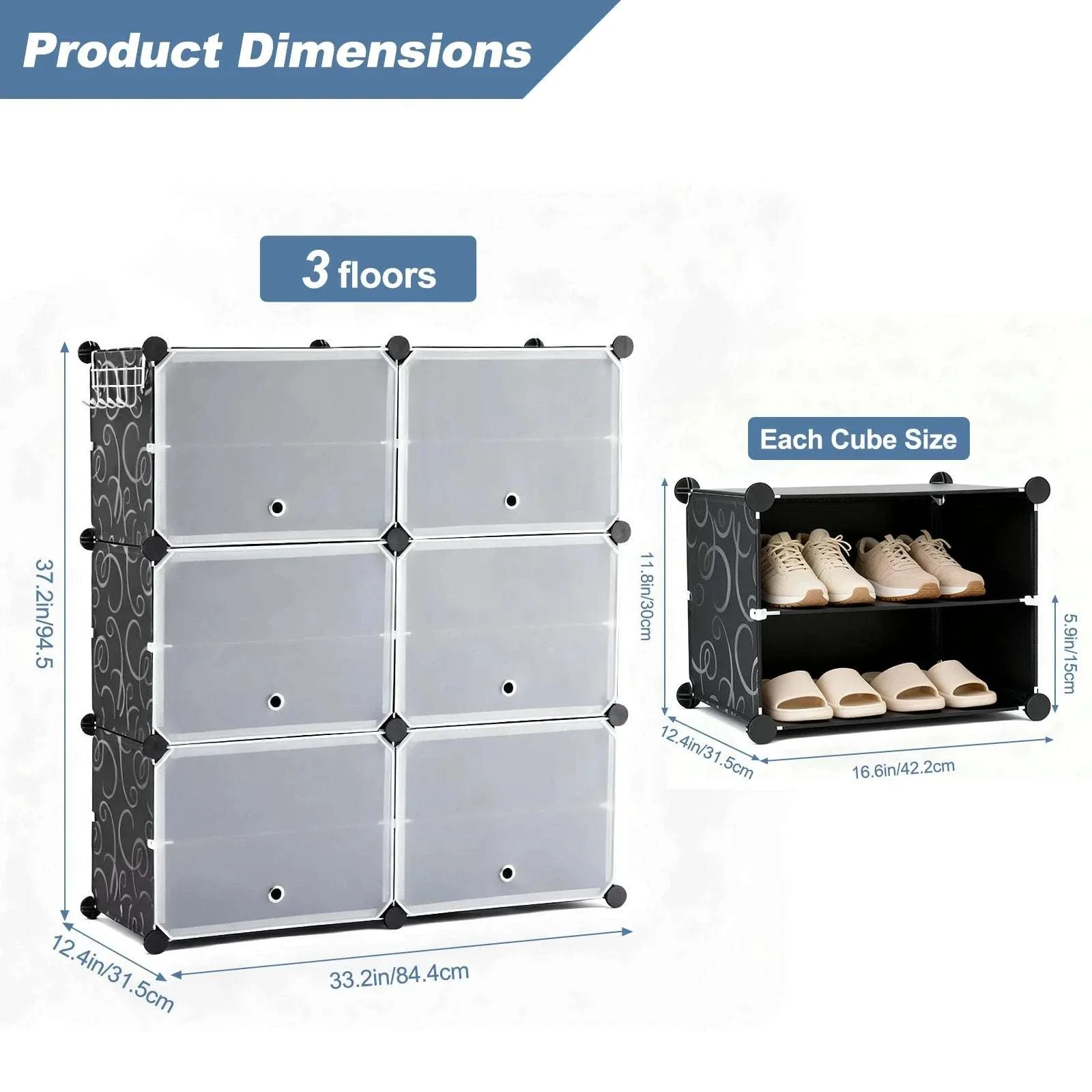 6-Tier Stackable Shoe Storage Cabinet with Doors for 32 Pairs - Image 5