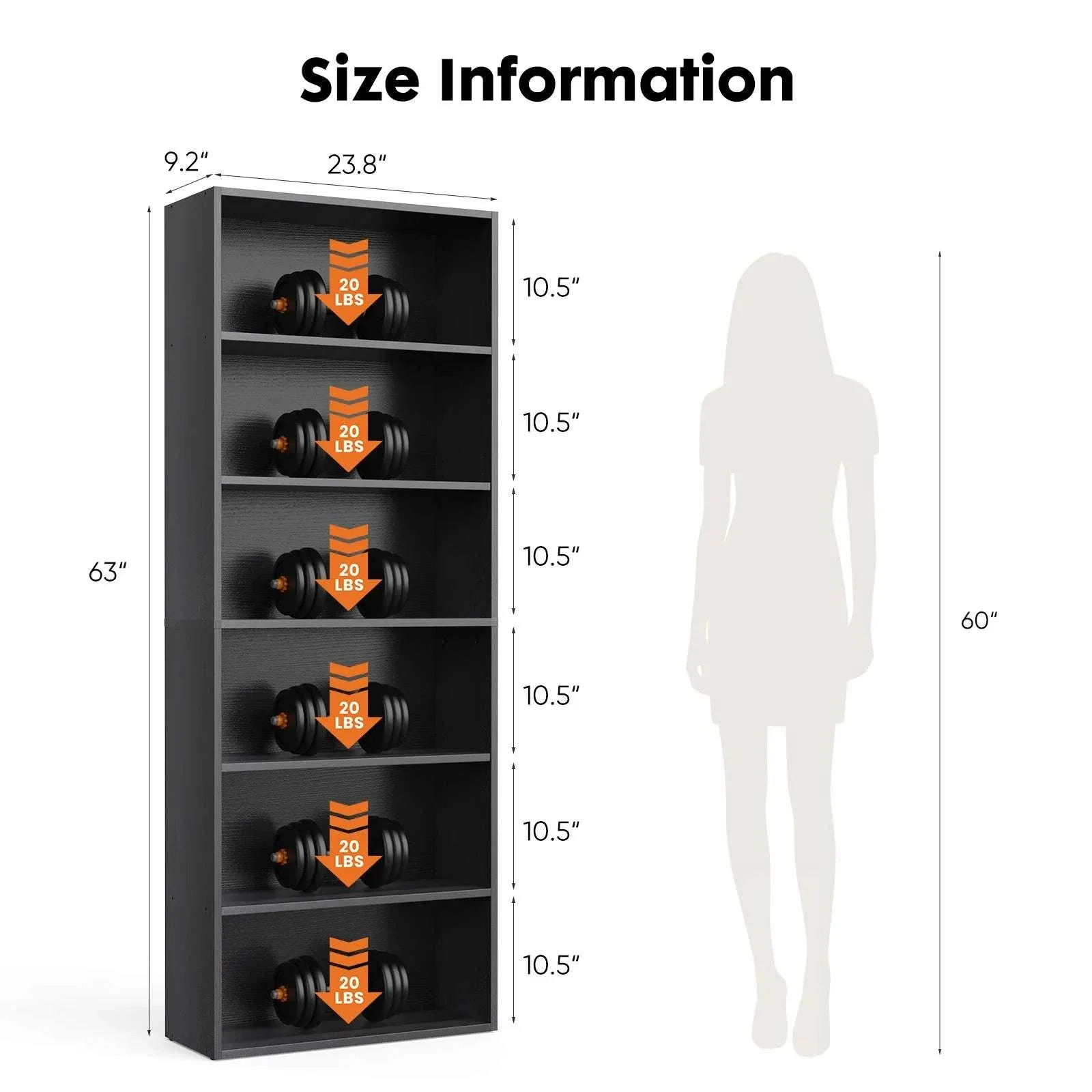 6 Tier Wooden Bookcase 63 Inch Tall Open Shelf Storage Unit - Image 10