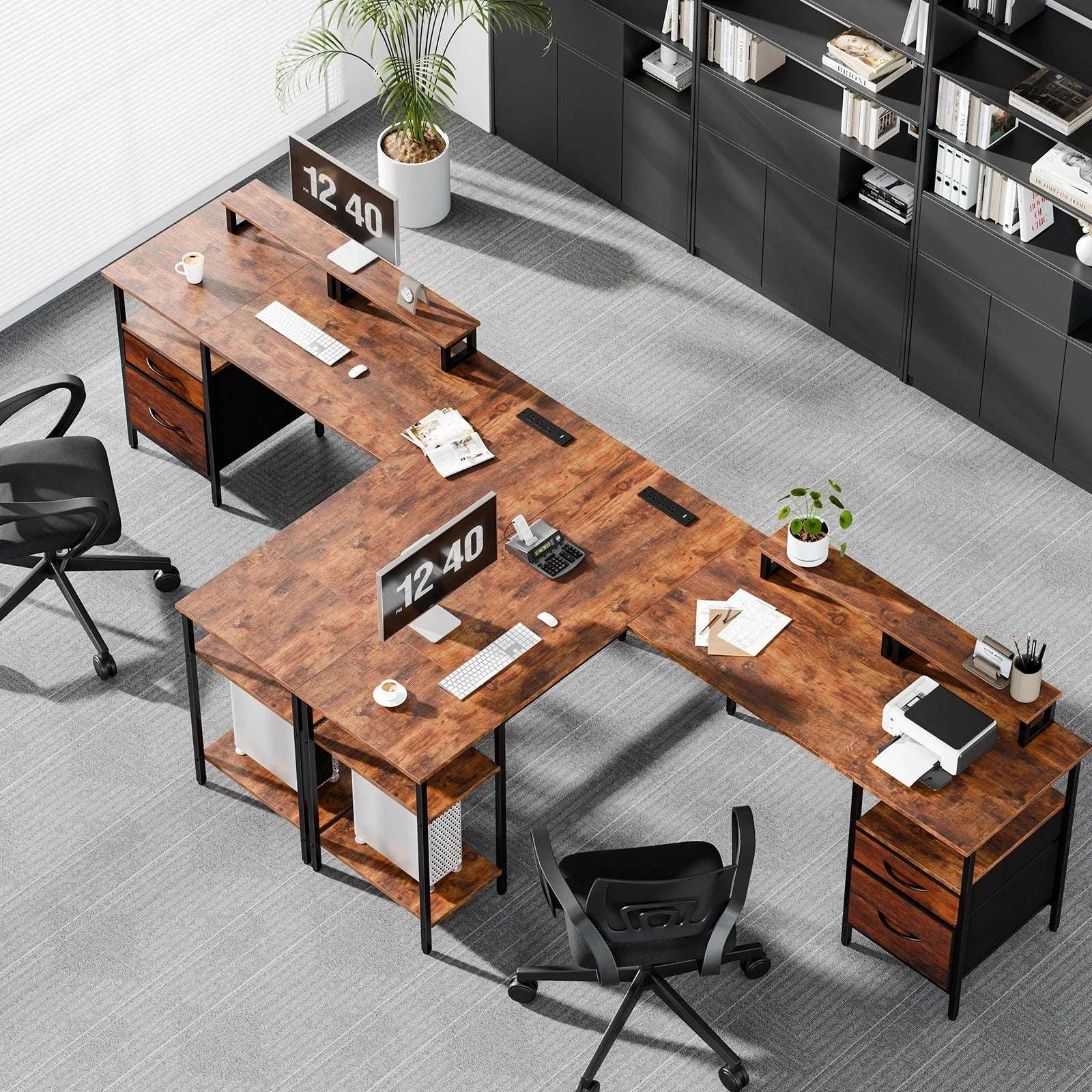 L Shaped Computer Desk with Drawers and Adjustable Storage Shelves - Image 6
