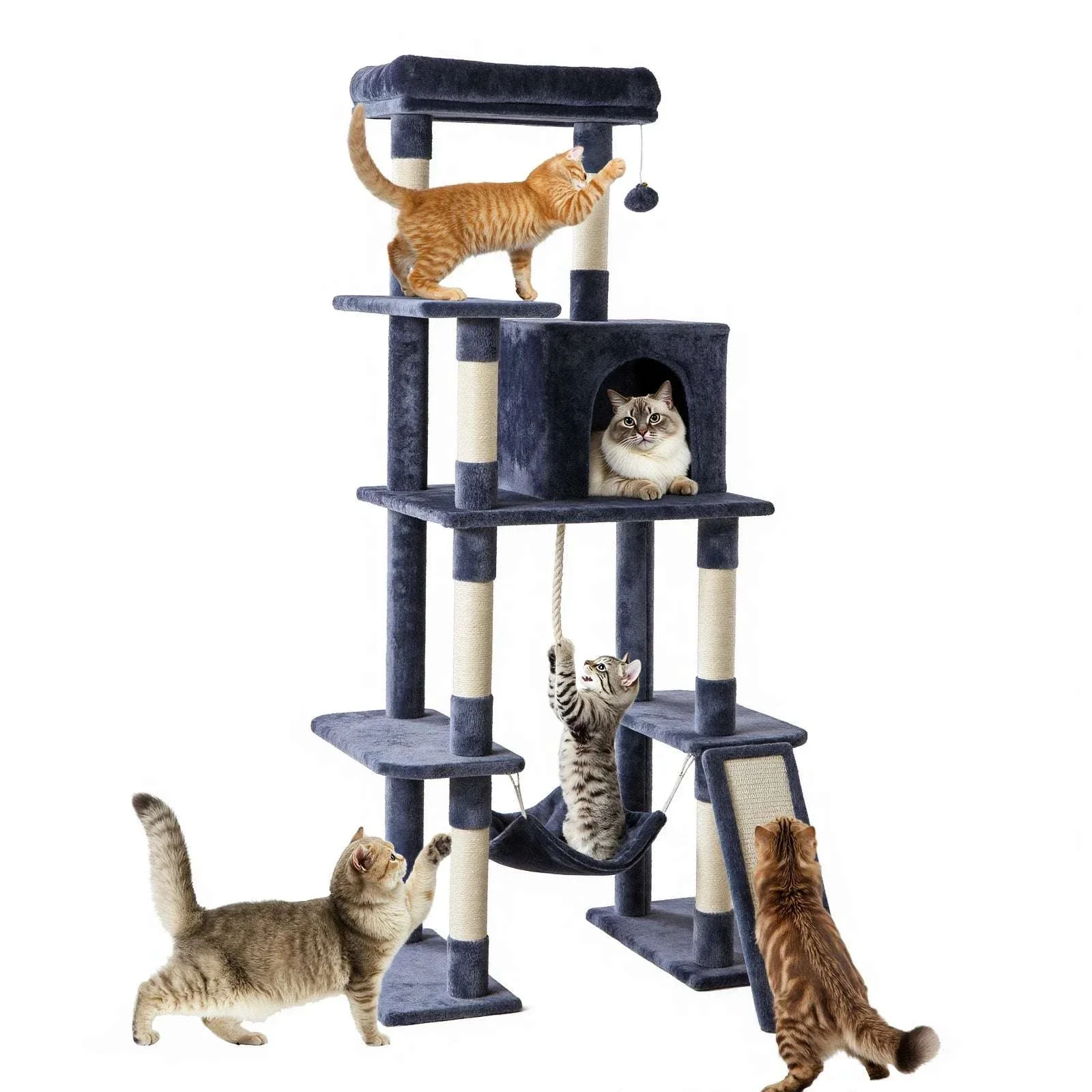63" Multi-Level Cat Tree Tower with Condo, Hammock & Sisal Posts - Image 7