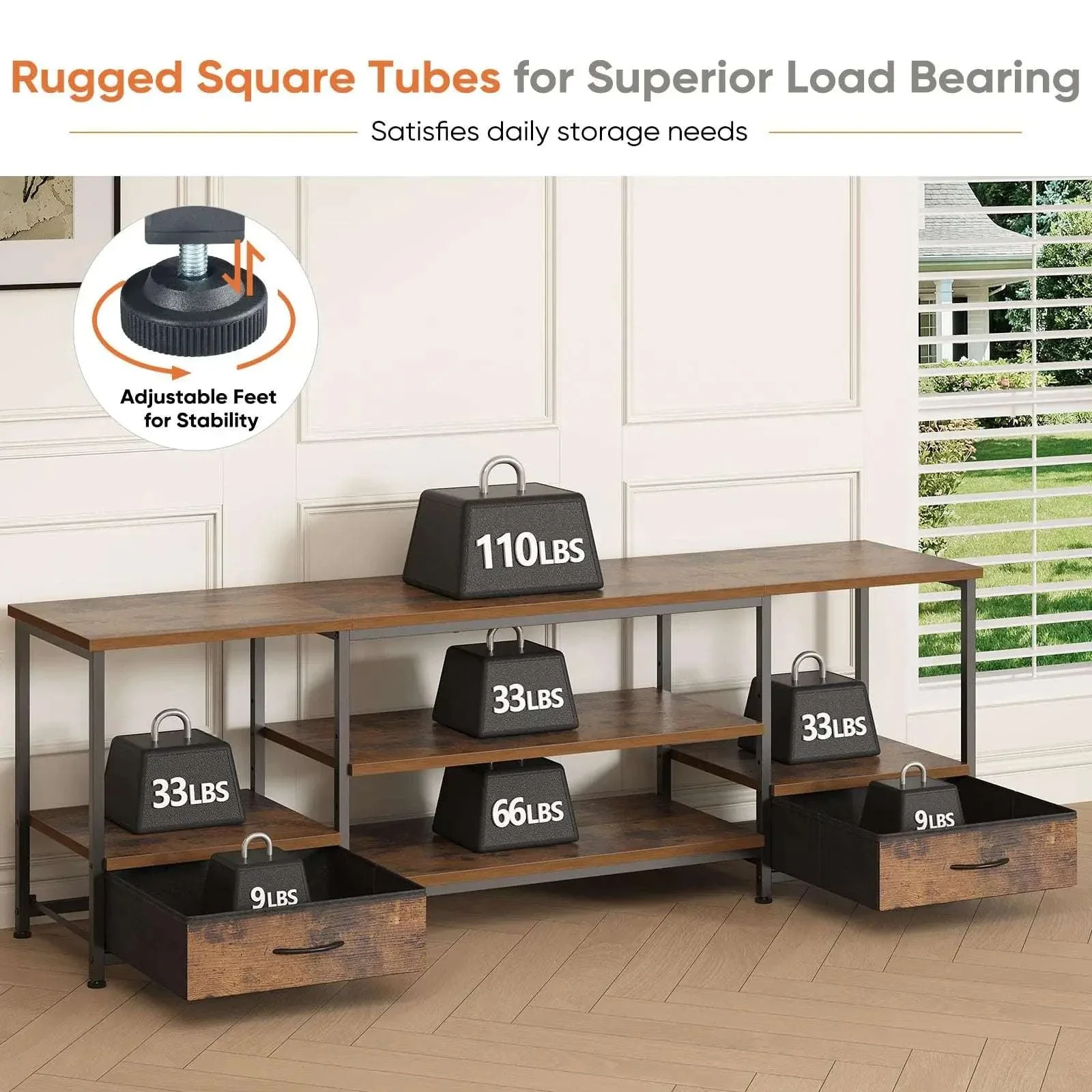 63 Inch Wooden TV Stand with Power Outlets & Storage for Up to 75" TVs - Image 2