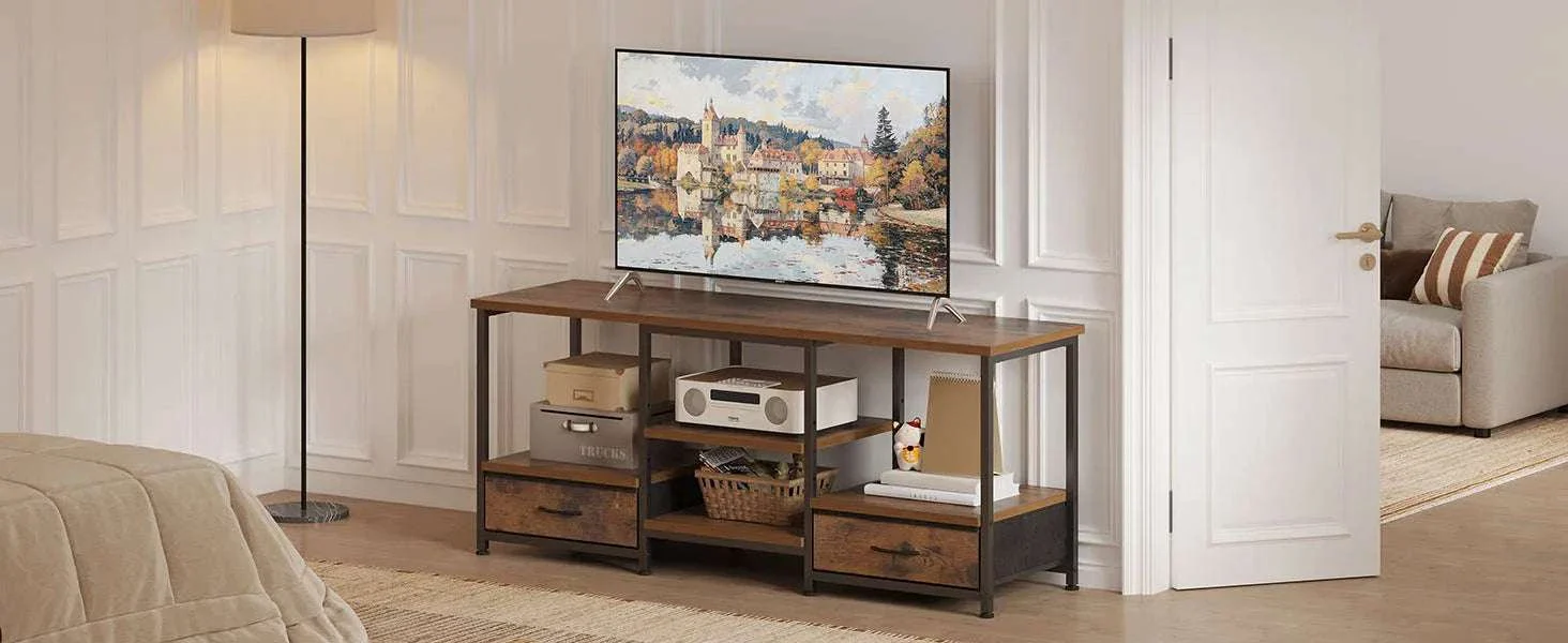 63 Inch Wooden TV Stand with Power Outlets & Storage for Up to 75" TVs - Image 6