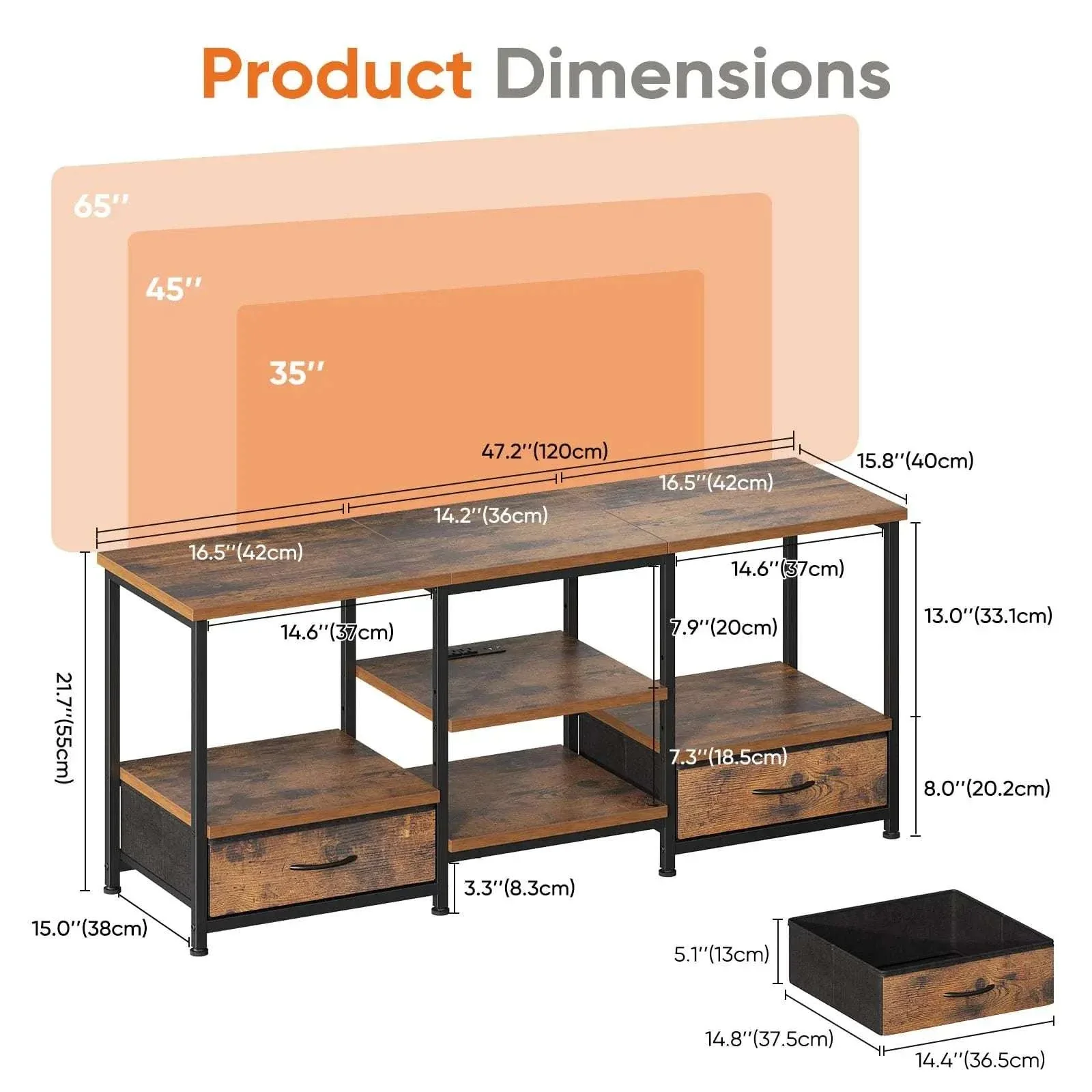 63 Inch Wooden TV Stand with Power Outlets & Storage for Up to 75" TVs - Image 7
