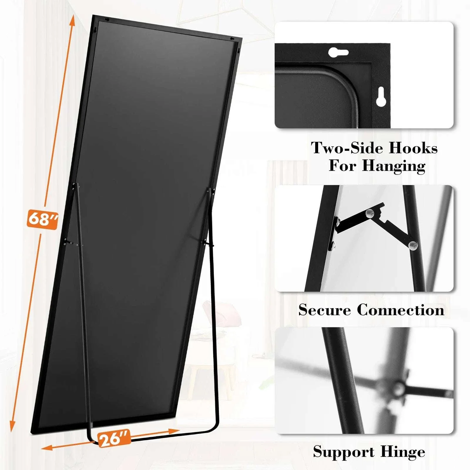 68x26 Arched Full Length Mirror with Stand for Bedroom or Bathroom - Image 2
