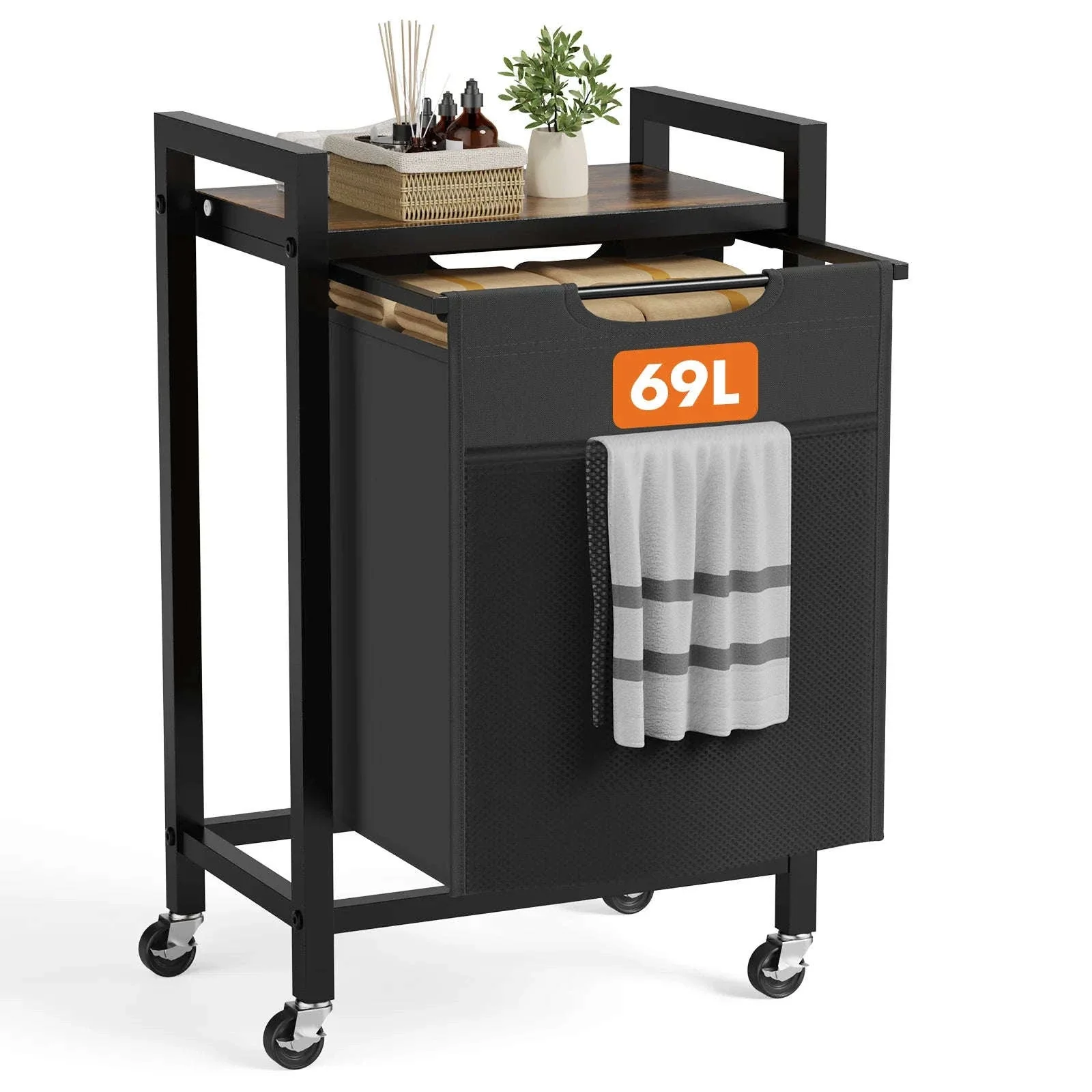 69L Rolling Laundry Basket with Removable Sorter Bags and Wheels - Image 8