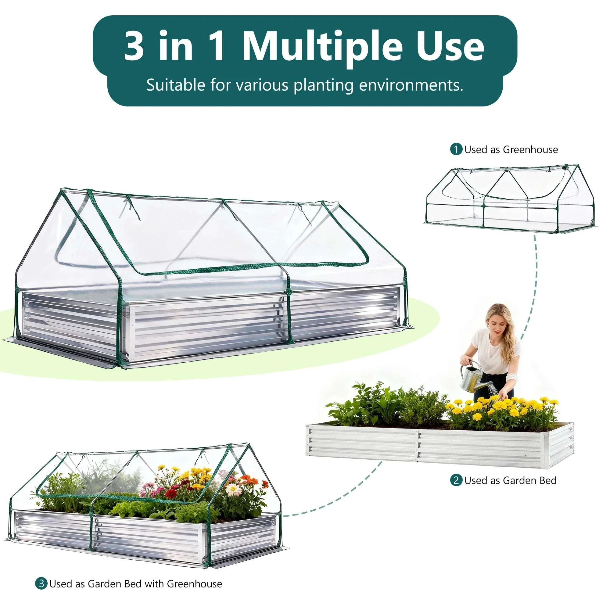 6x3x2ft Galvanized Raised Garden Bed for Deep Root Plants - Image 2