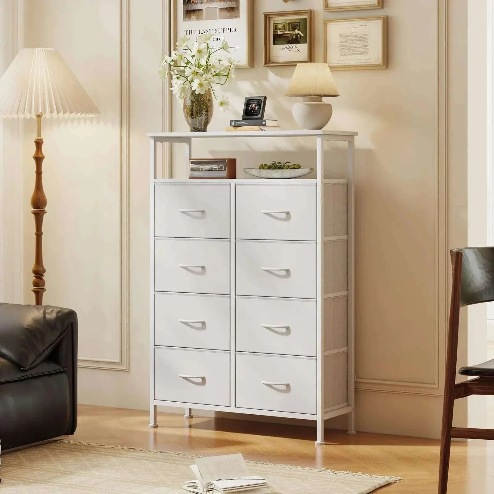 8 Drawer TV Stand with Wooden Top and Storage Cabinet