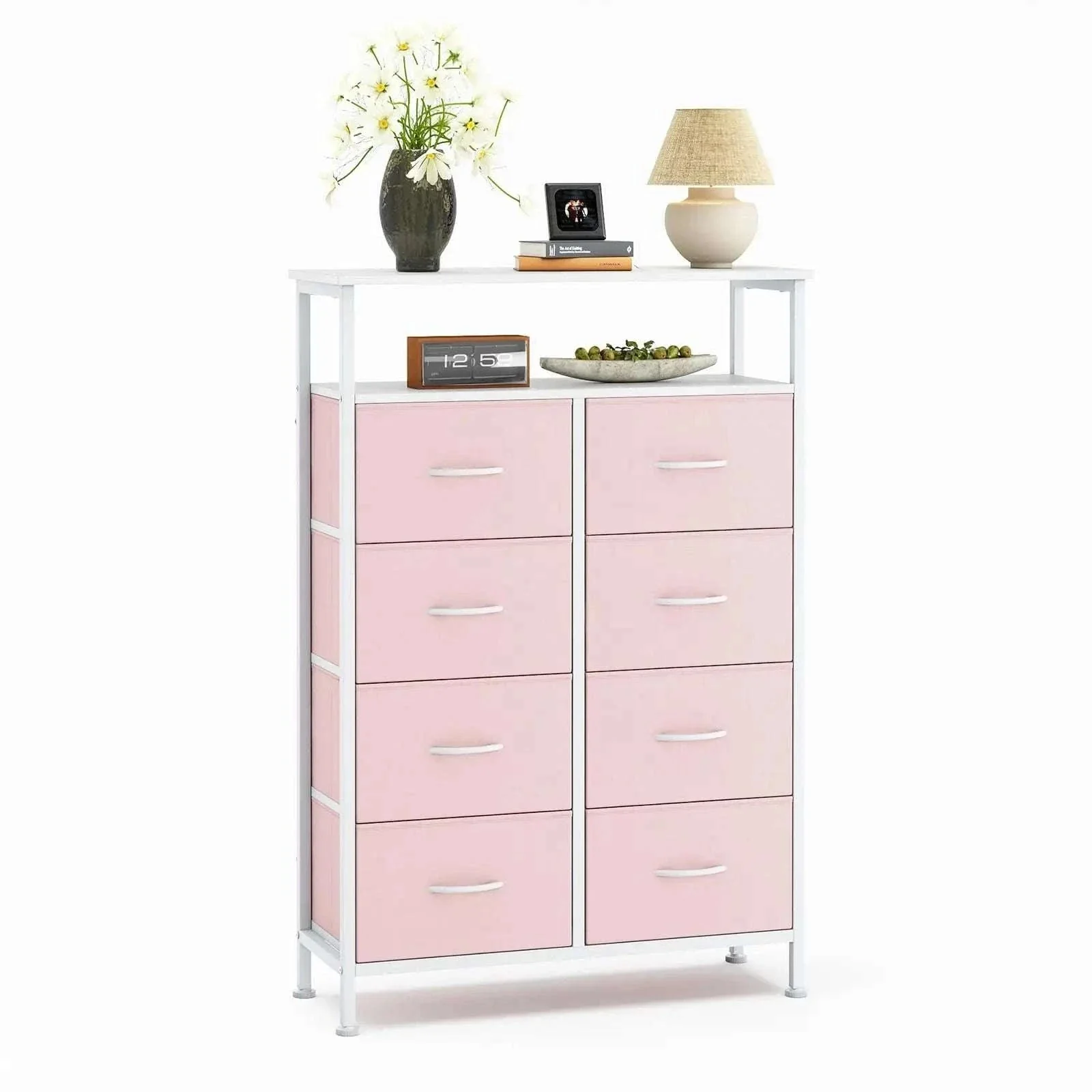 8 Drawer TV Stand with Wooden Top and Storage Cabinet - Image 11