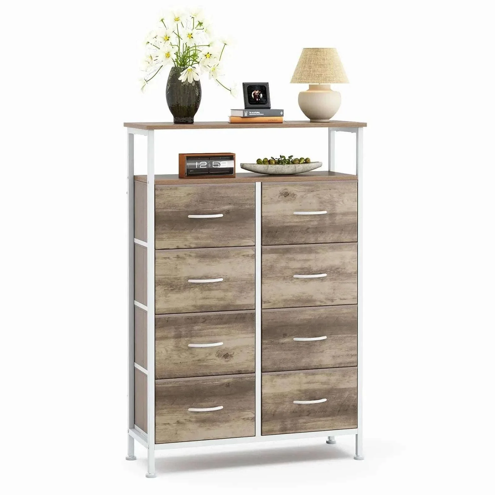 8 Drawer TV Stand with Wooden Top and Storage Cabinet - Image 12