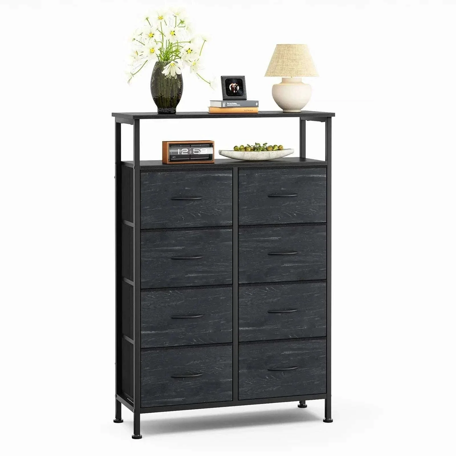 8 Drawer TV Stand with Wooden Top and Storage Cabinet - Image 14