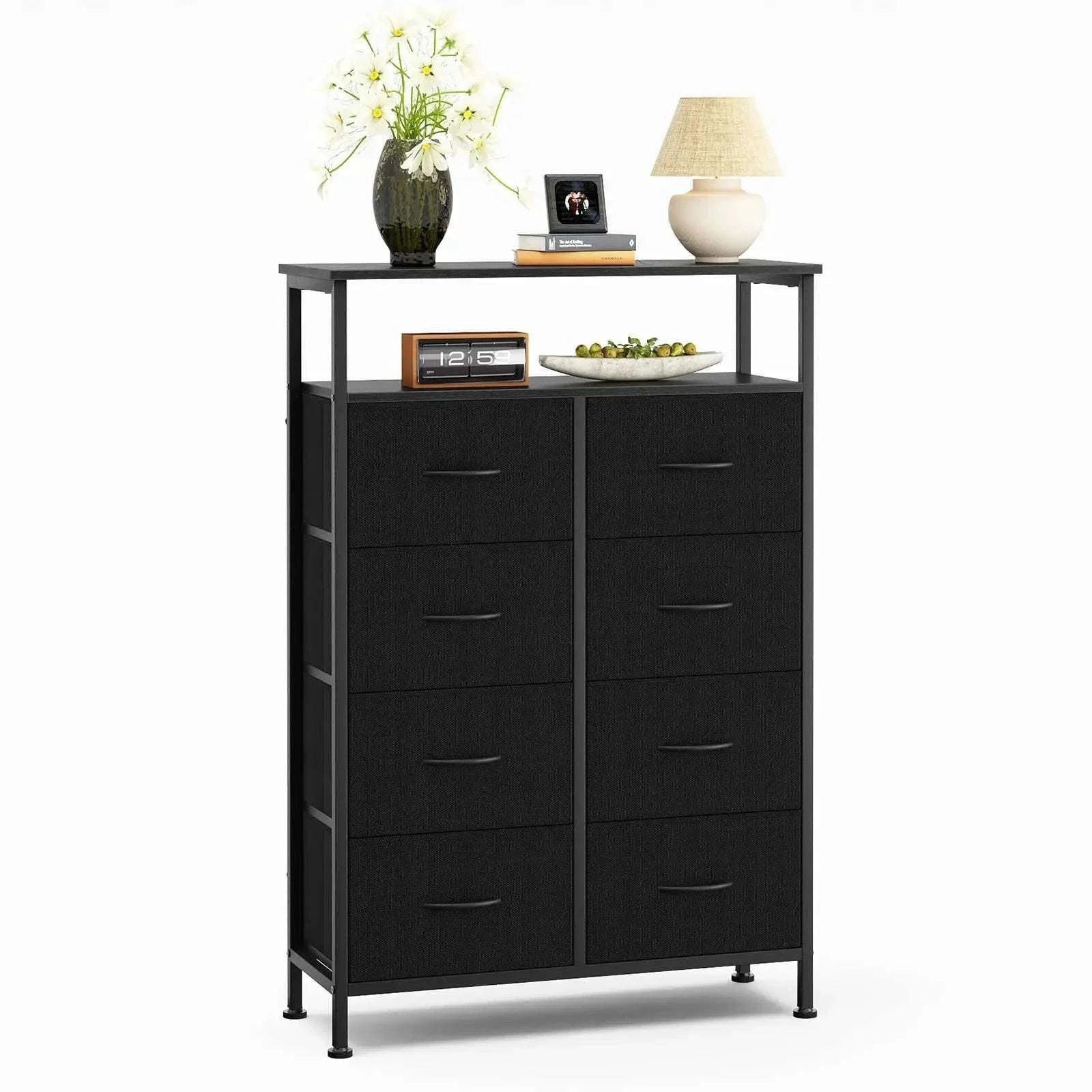 8 Drawer TV Stand with Wooden Top and Storage Cabinet - Image 15