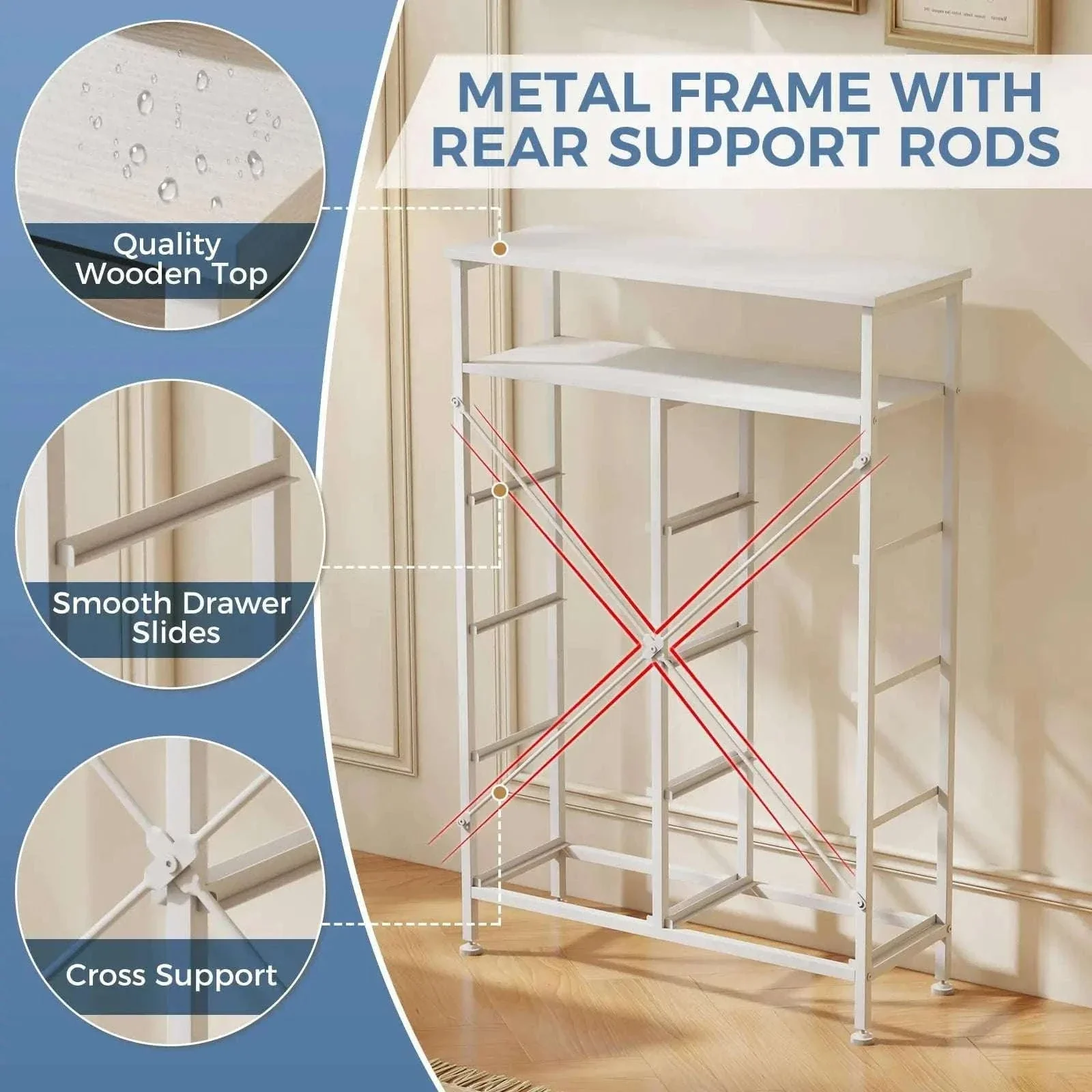 8 Drawer TV Stand with Wooden Top and Storage Cabinet - Image 6