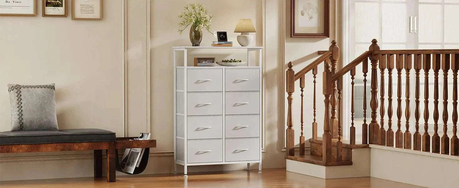 8 Drawer TV Stand with Wooden Top and Storage Cabinet - Image 7