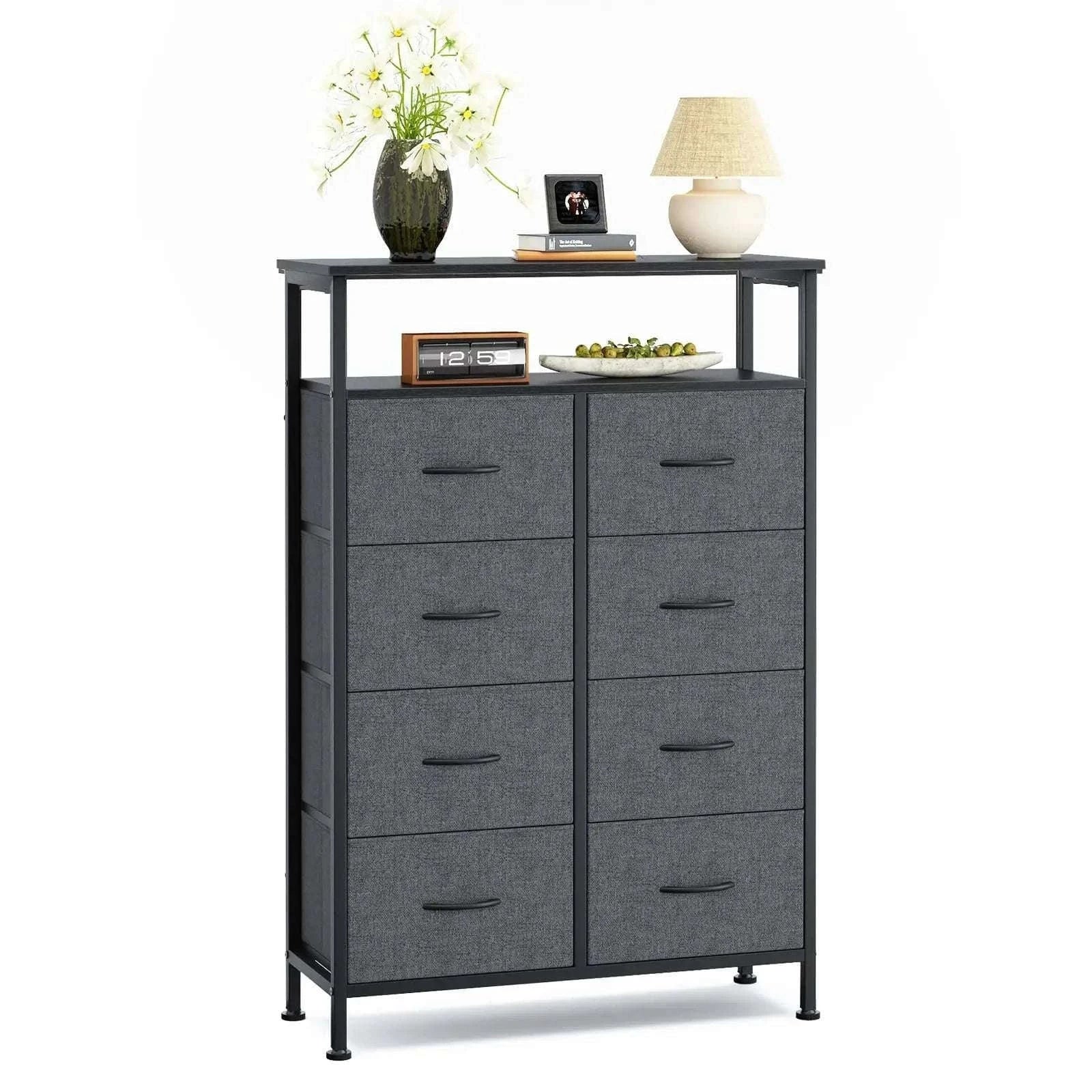 8 Drawer TV Stand with Wooden Top and Storage Cabinet - Image 8