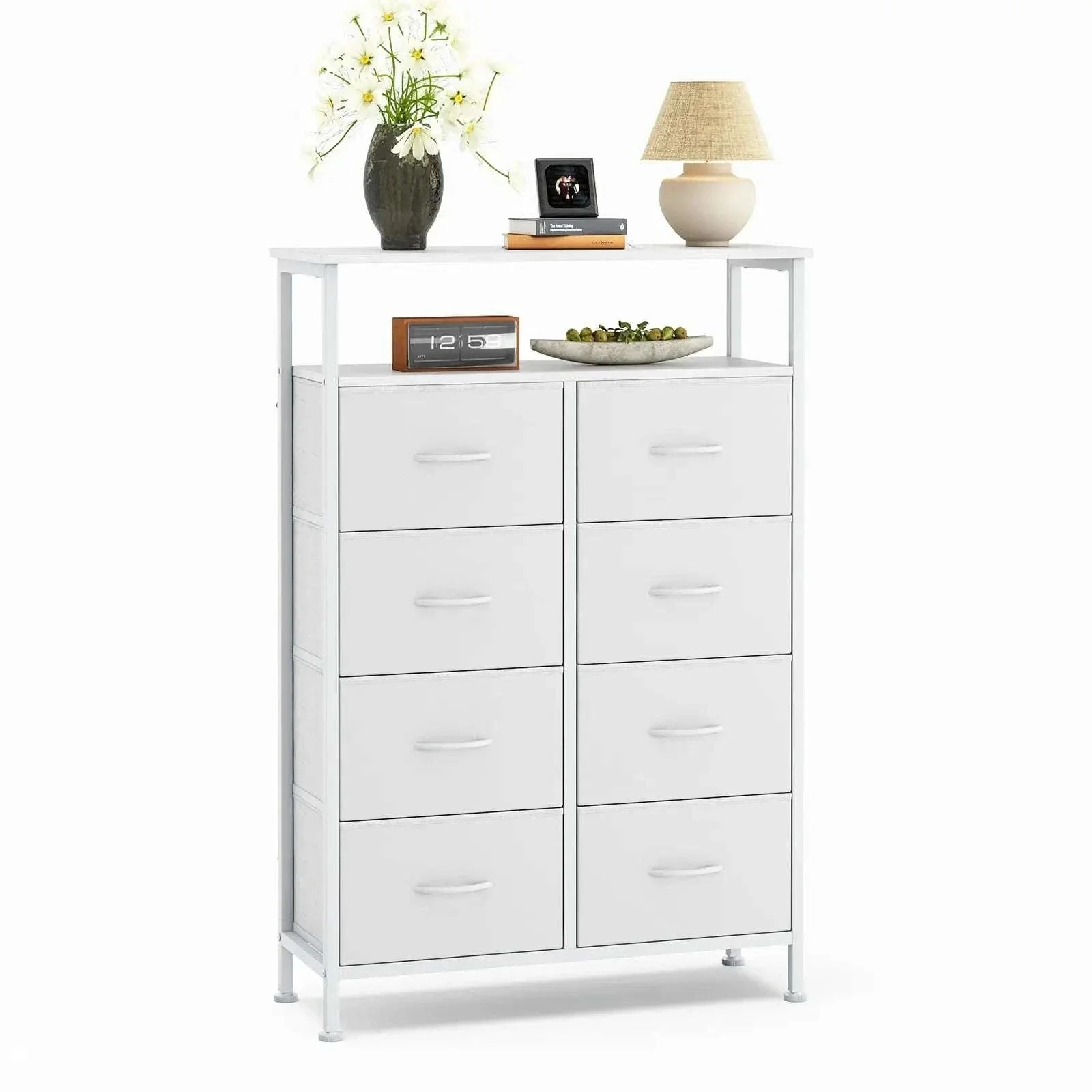 8 Drawer TV Stand with Wooden Top and Storage Cabinet - Image 9