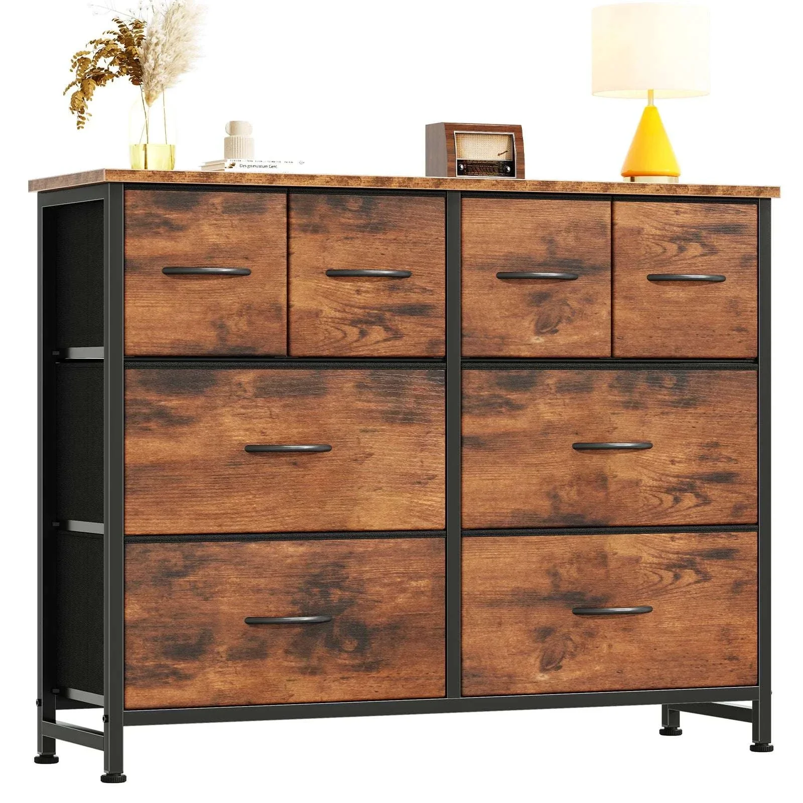 8 Drawer Fabric Dresser TV Stand with Wood Top & Metal Frame - Image 13