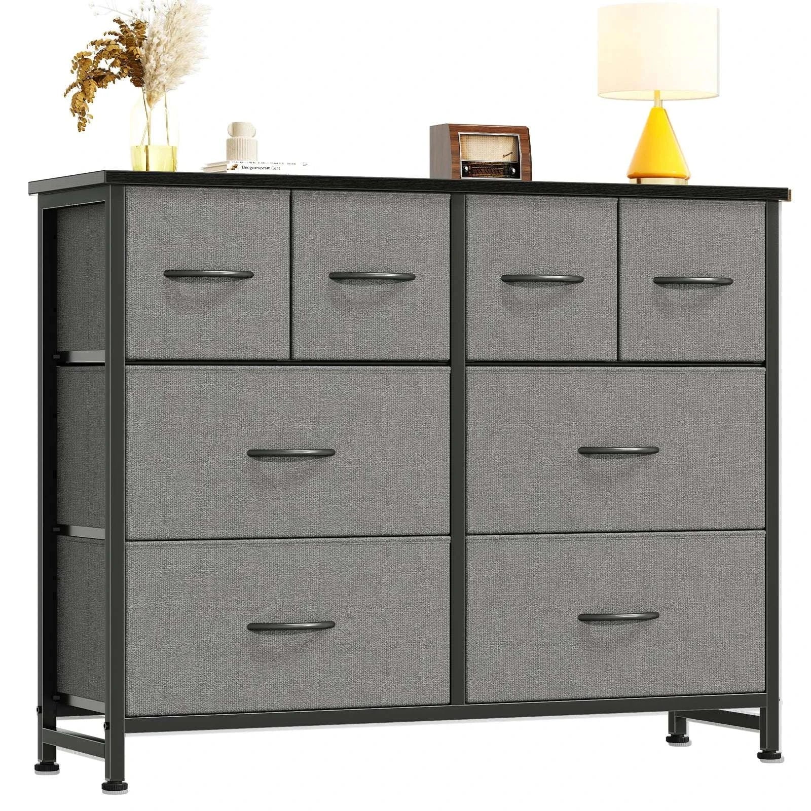8 Drawer Fabric Dresser TV Stand with Wood Top & Metal Frame - Image 15