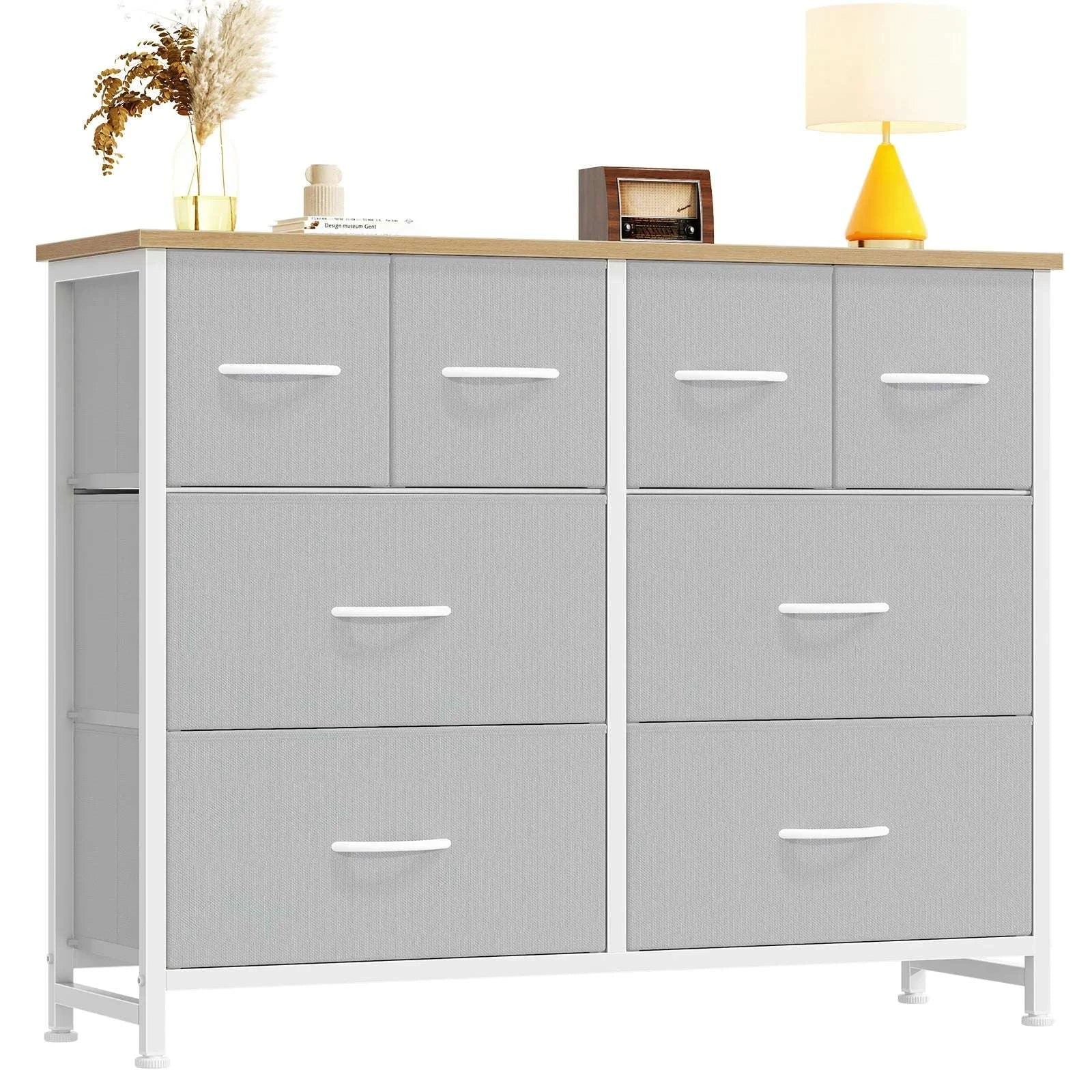 8 Drawer Fabric Dresser TV Stand with Wood Top & Metal Frame - Image 24
