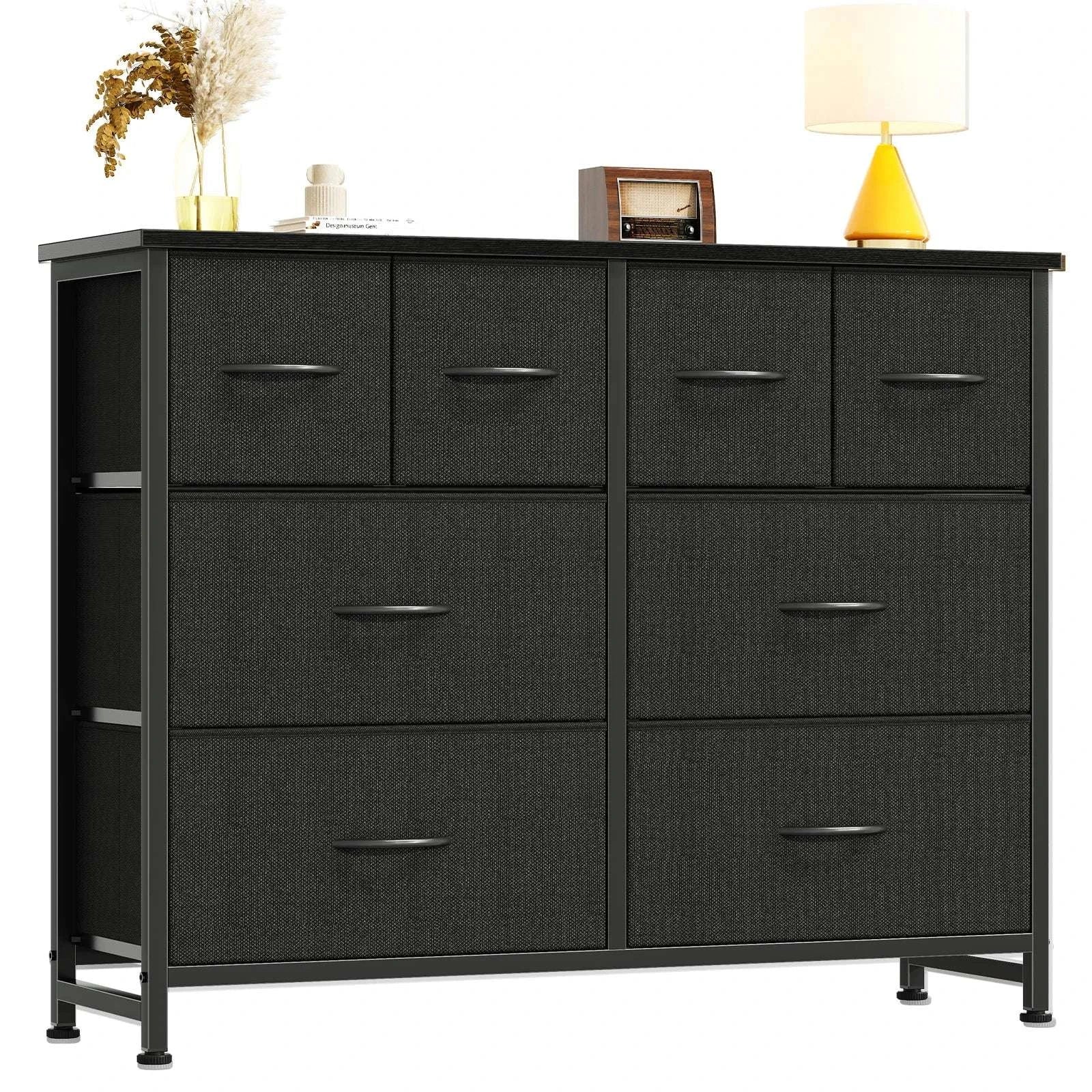 8 Drawer Fabric Dresser TV Stand with Wood Top & Metal Frame - Image 25