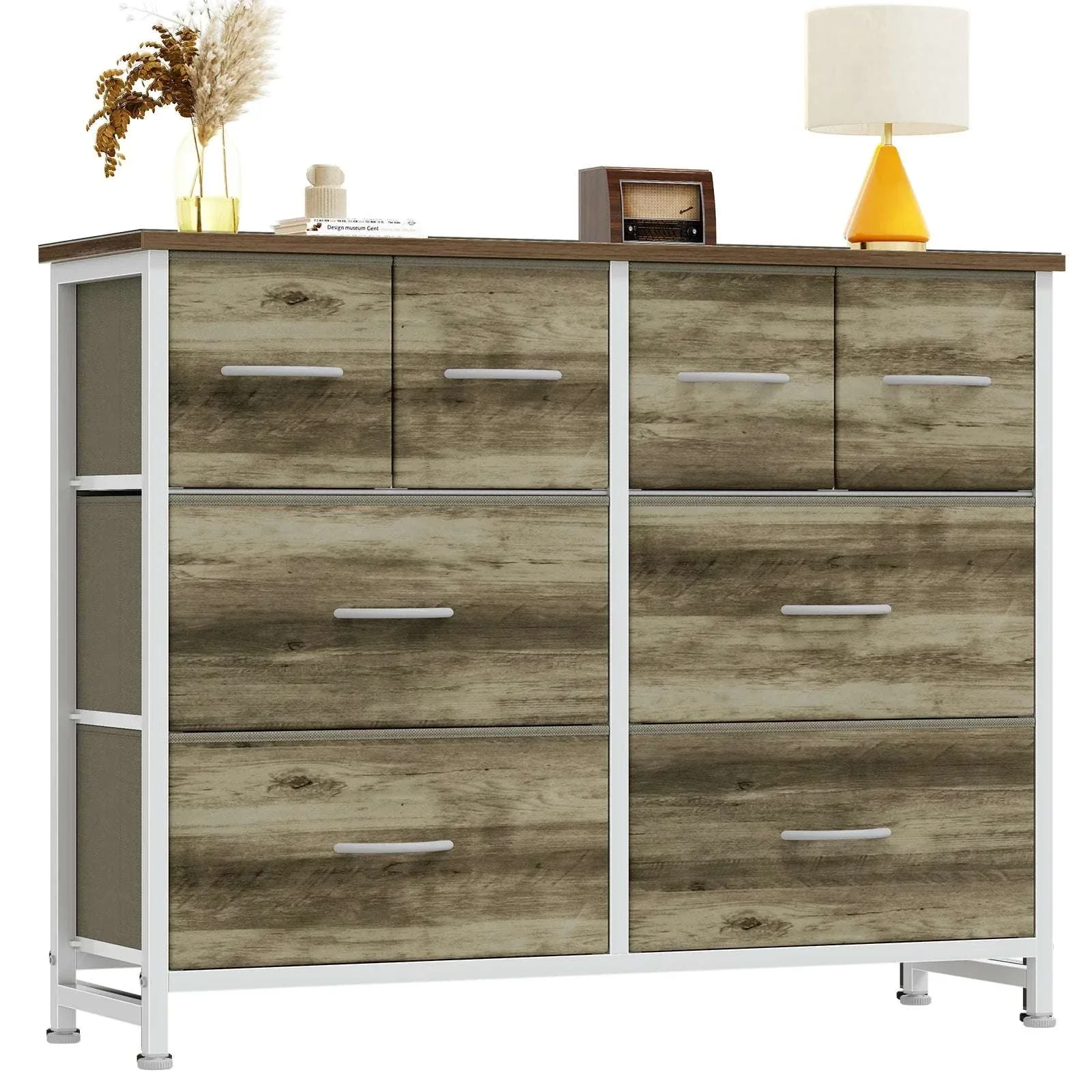 8 Drawer Fabric Dresser TV Stand with Wood Top & Metal Frame - Image 27