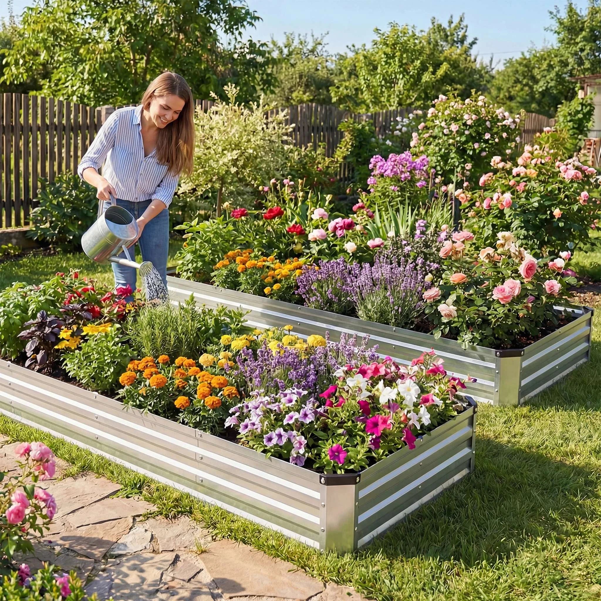 8x4ft Metal Raised Garden Bed with Open Base for Vegetables & Flowers - Image 7