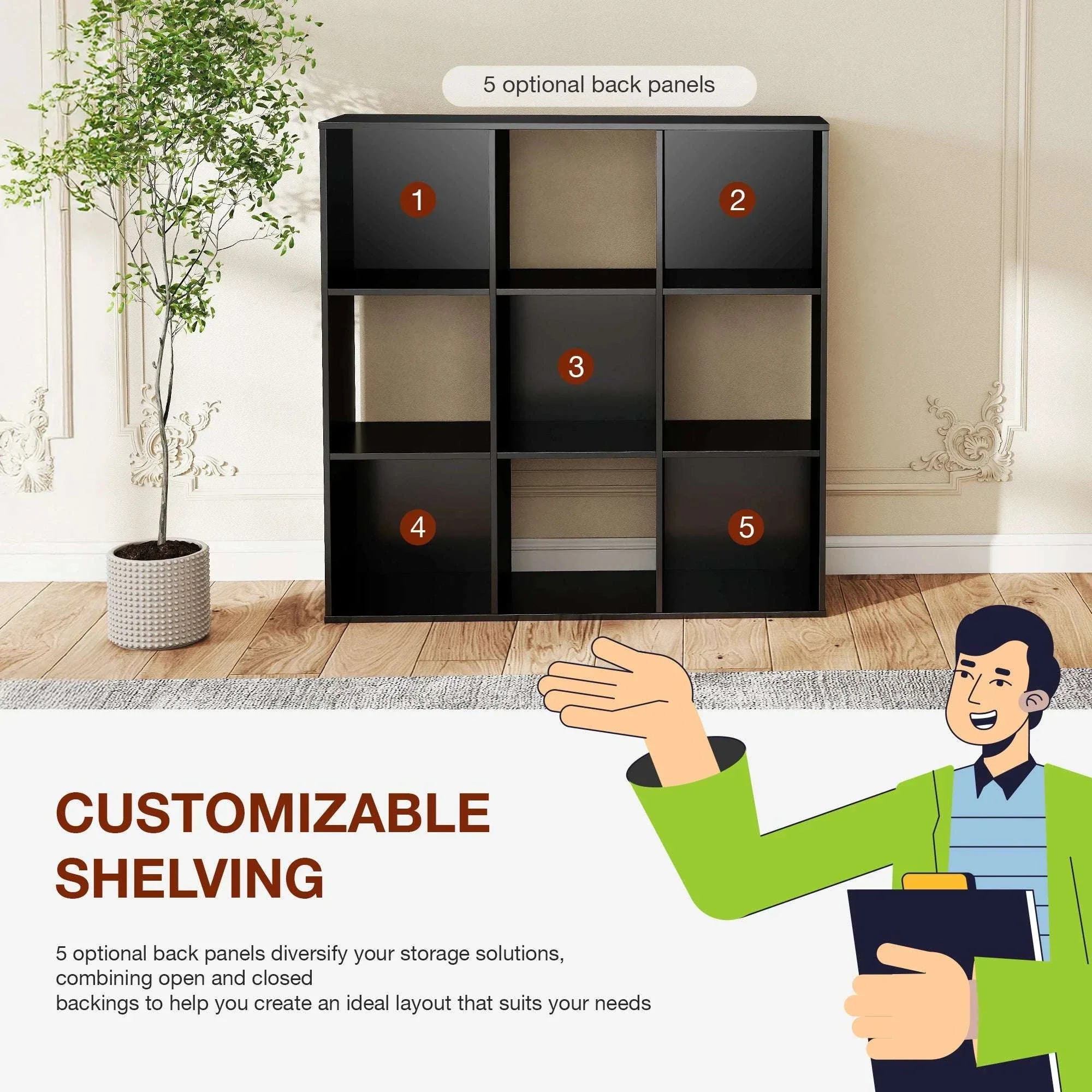 9 Cube Storage Organizer Wooden Bookcase Shelf for Home - Image 4