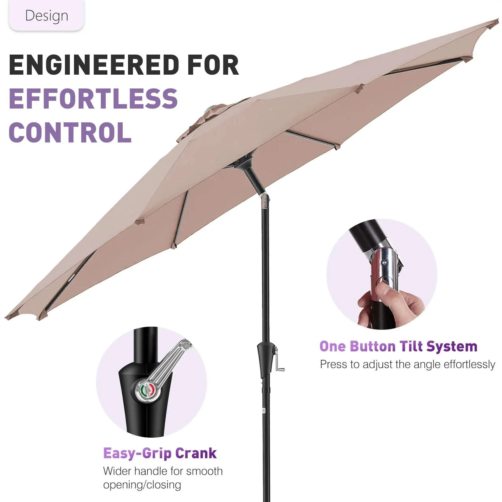 9ft Patio Umbrella with Tilt & Crank – Outdoor Table Shade - Image 2