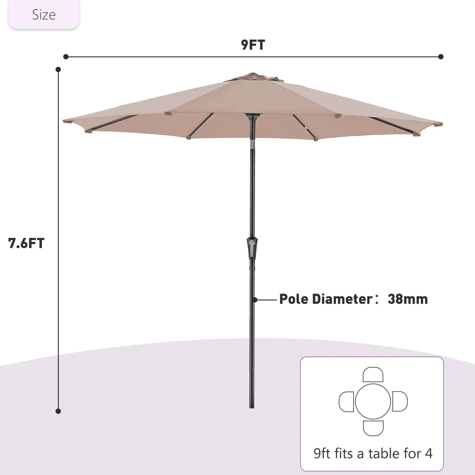 9ft Patio Umbrella with Tilt & Crank – Outdoor Table Shade - Image 3
