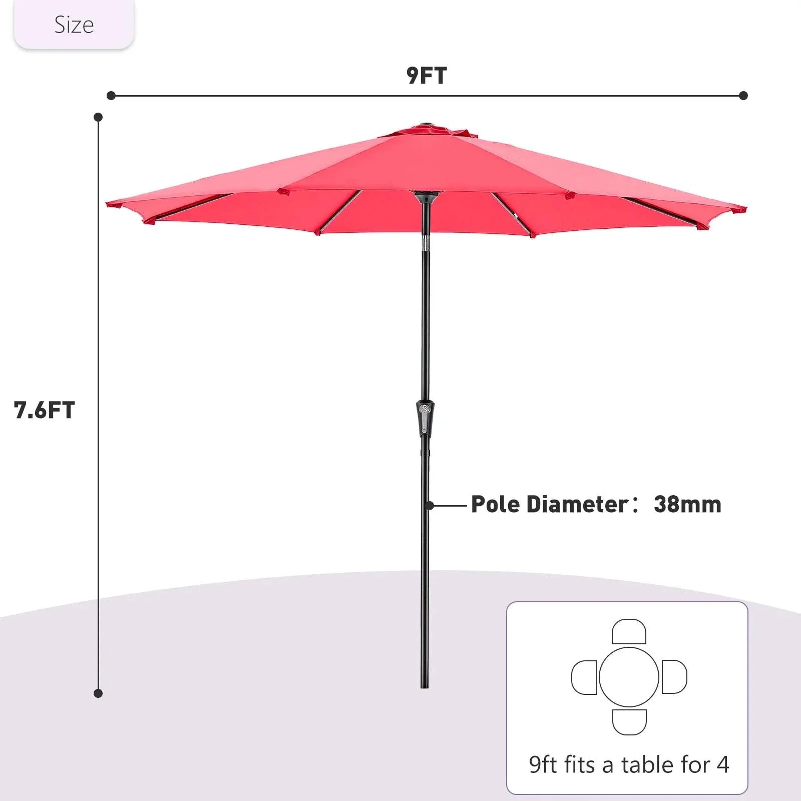 9ft Patio Umbrella with Tilt & Crank – Outdoor Table Shade - Image 8