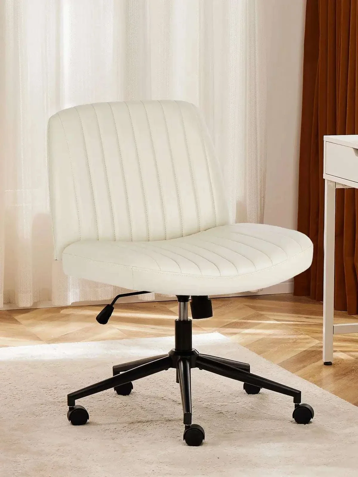Armless Cross-Leg Office Chair with Wheels Adjustable Height Seat - Image 12